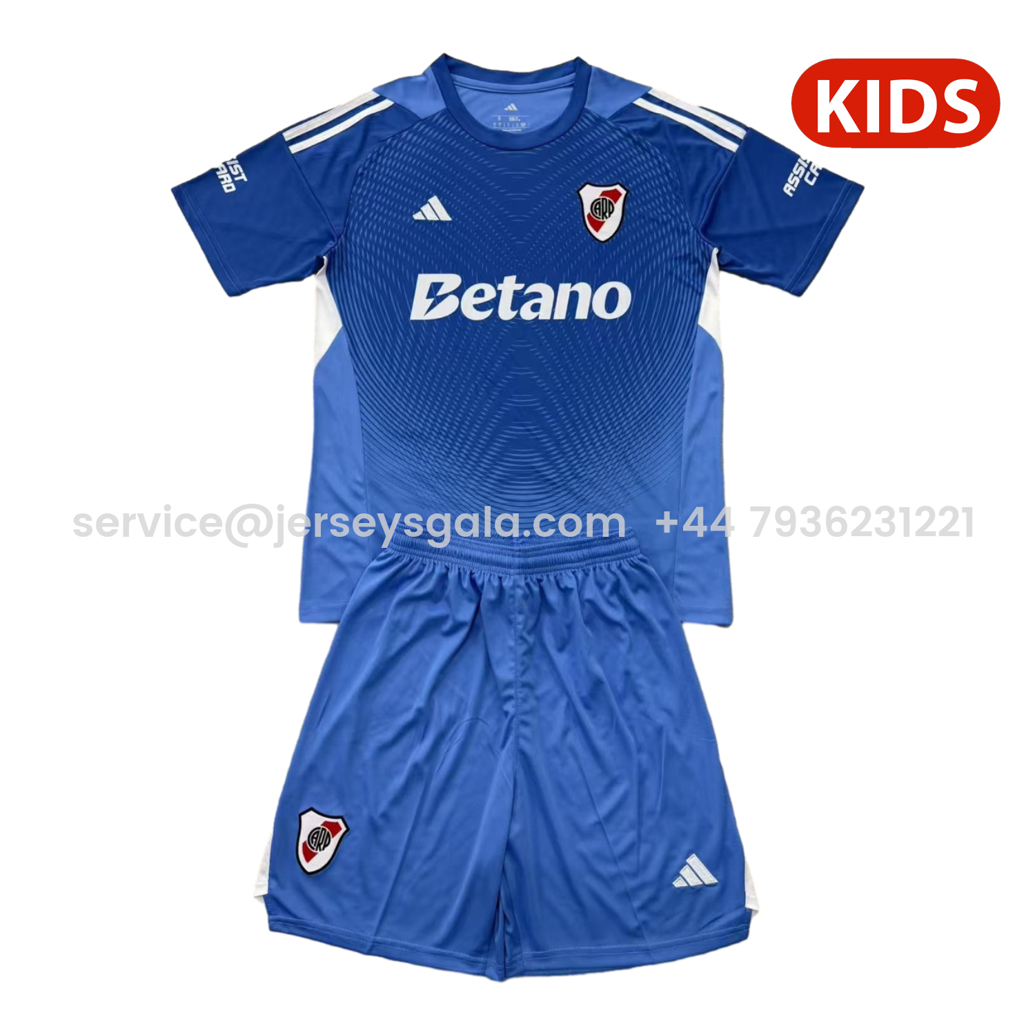JerseysGala.com | River Plate 25-26 Blue Goalkeeper Kids Kit -Customize Name, Number and Patch | Worldwide Shipping