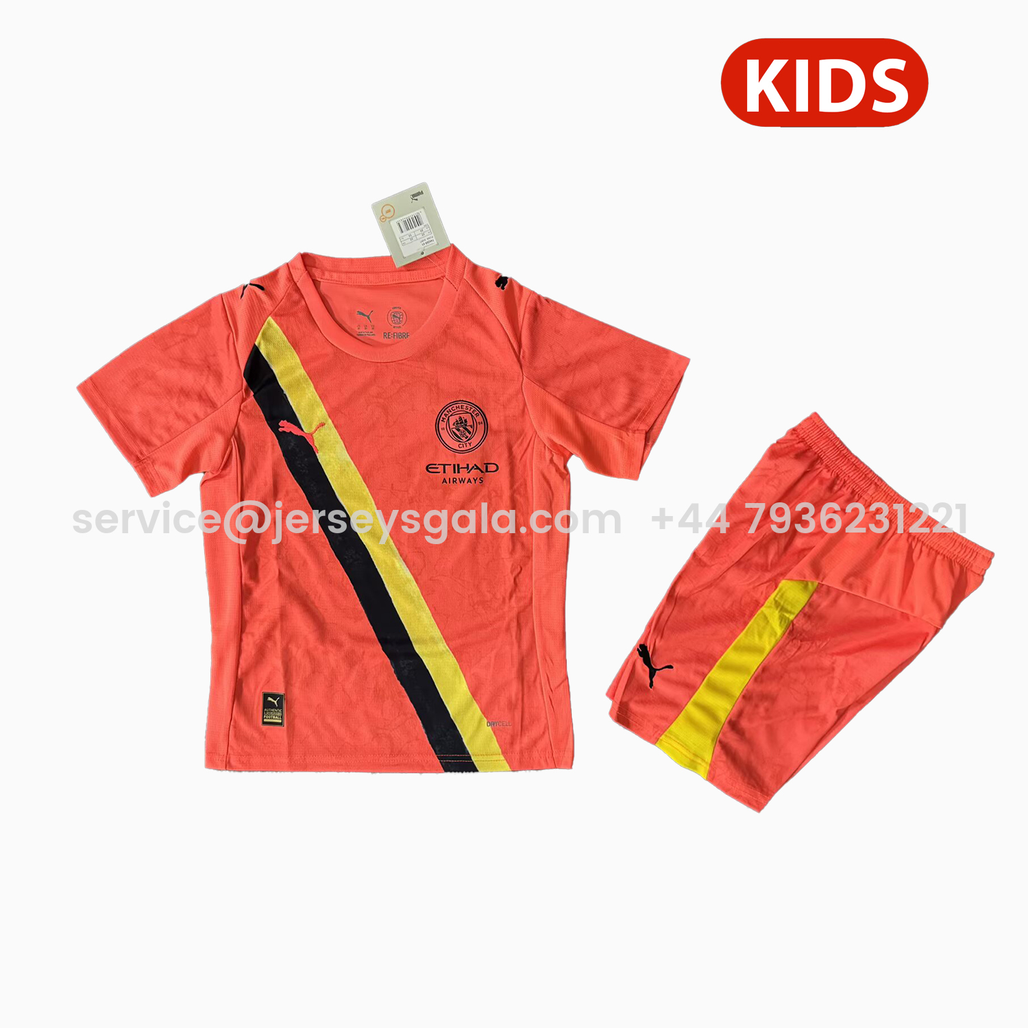 JerseysGala.com | Manchester City 25-26 Third Orange Kids Kit -Customize Name, Number and Patch | Worldwide Shipping