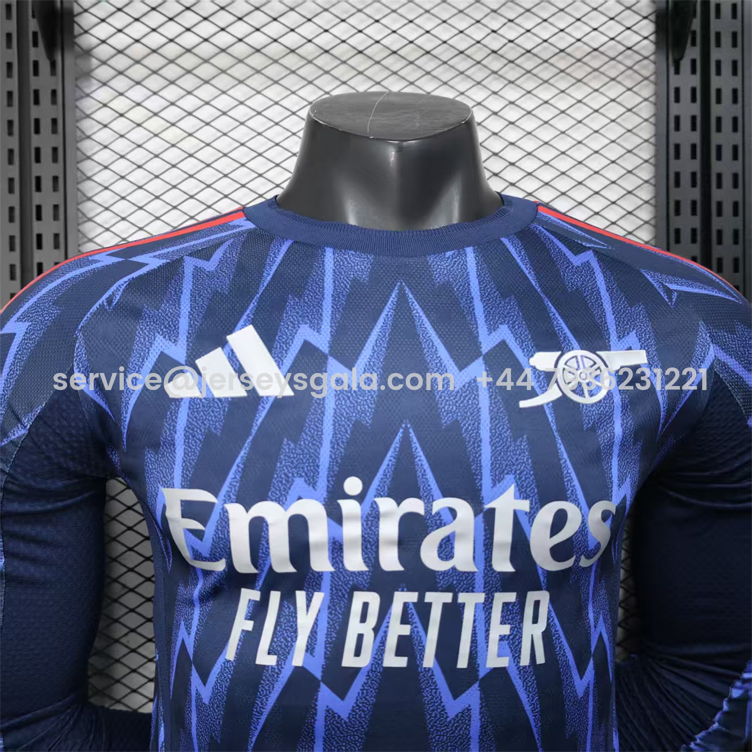 JerseysGala.com | Arsenal 25-26 Away Long Blue Jersey - Player Version -Customize Name, Number and Patch | Worldwide Shipping