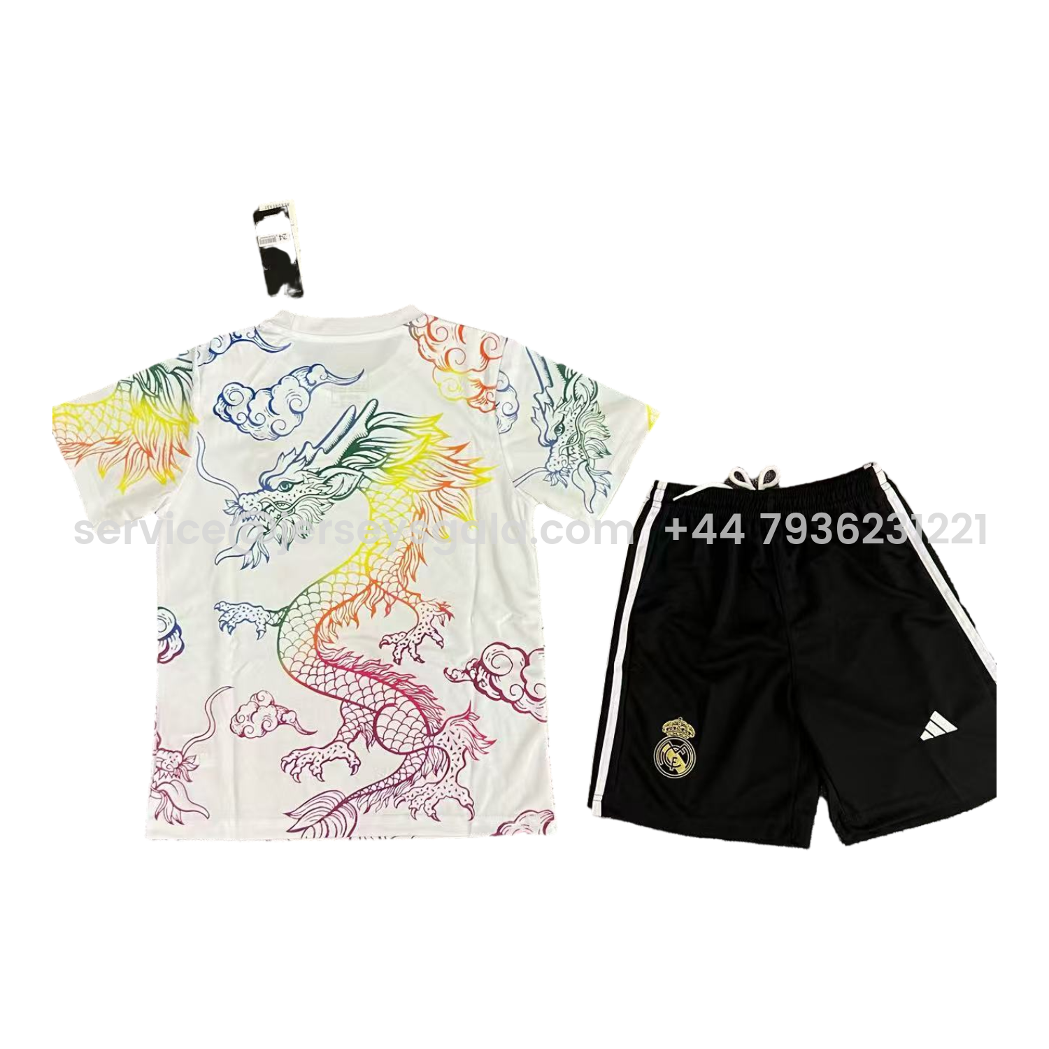 JerseysGala.com | Real Madrid 25-26 Colorful Dragon White Special Kids Kit -Customize Name, Number and Patch | Worldwide Shipping