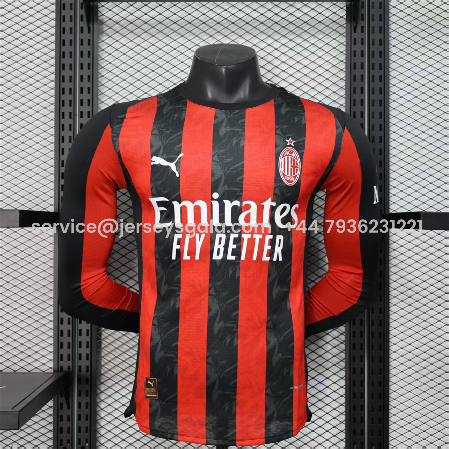 JerseysGala.com | AC Milan 25-26 Home Long Sleeves Jersey - Player Version -Customize Name, Number and Patch | Worldwide Shipping