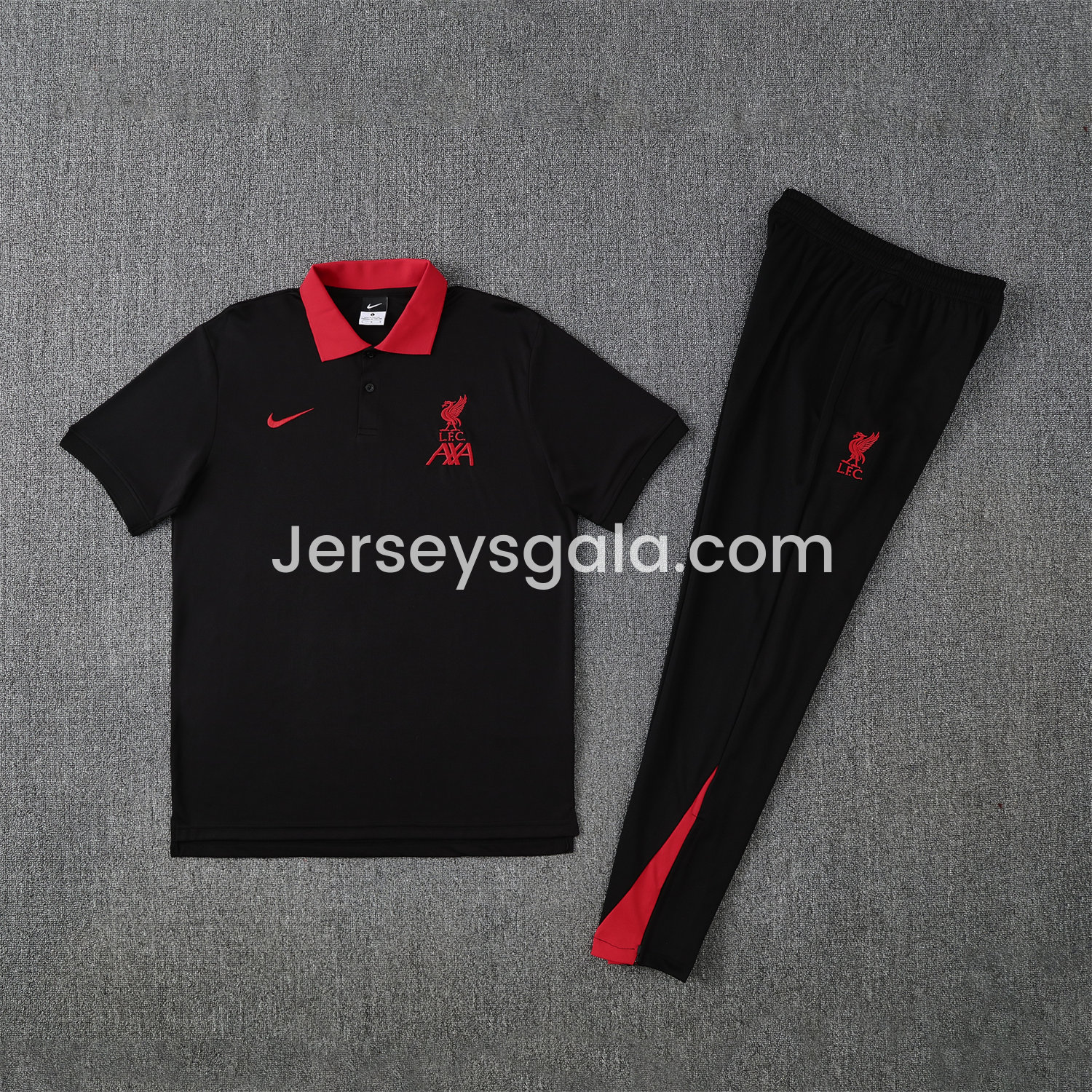 JerseysGala.com | Liver.pool 25-26 POLO Short-Sleeve Training Set - Black Top and Pants -Customize Name, Number and Patch | Worldwide Shipping