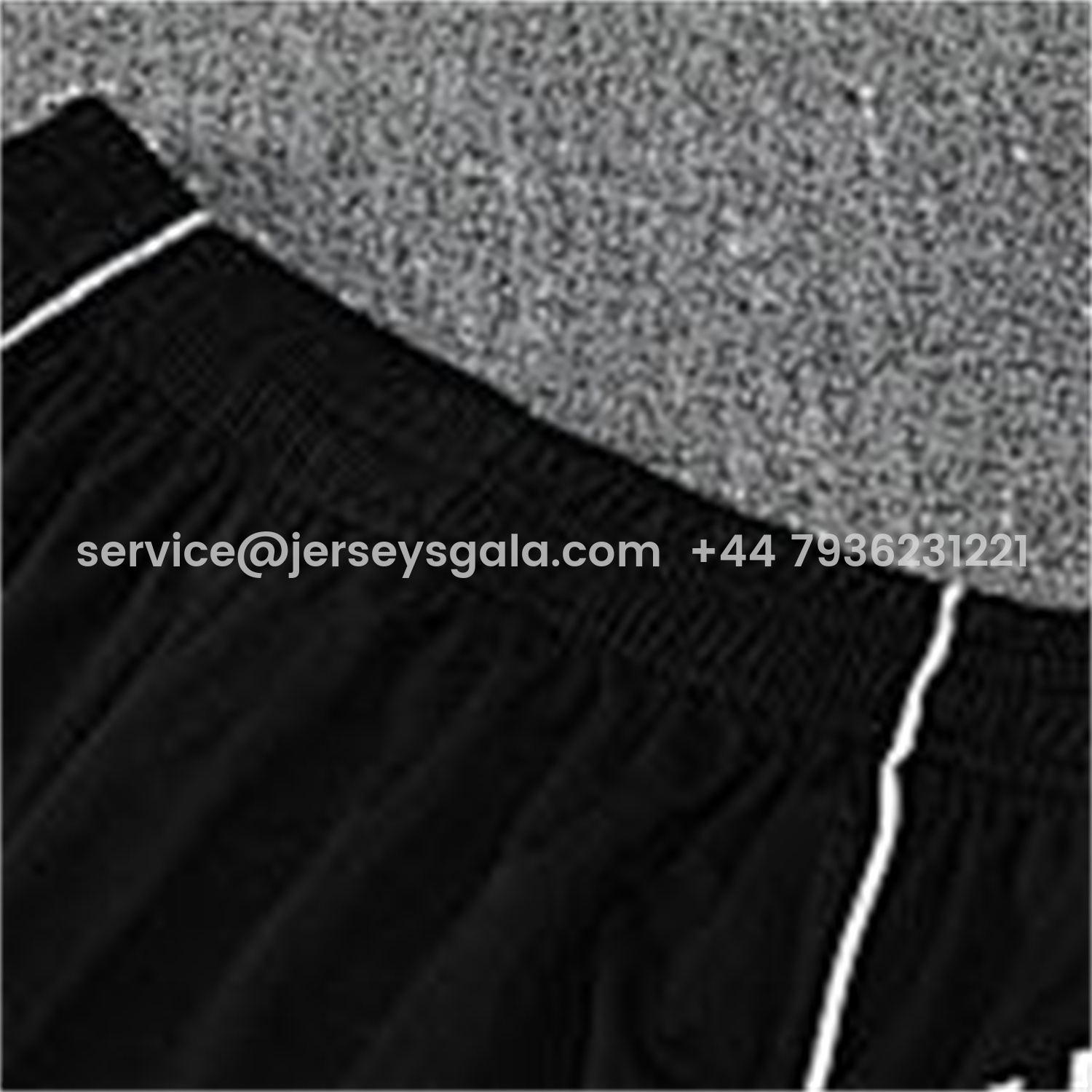 JerseysGala.com | Real Madrid 25-26 Short-Sleeve Training Set - Light Grey Stripes Black Top & Black Shorts -Customize Name, Number and Patch | Worldwide Shipping