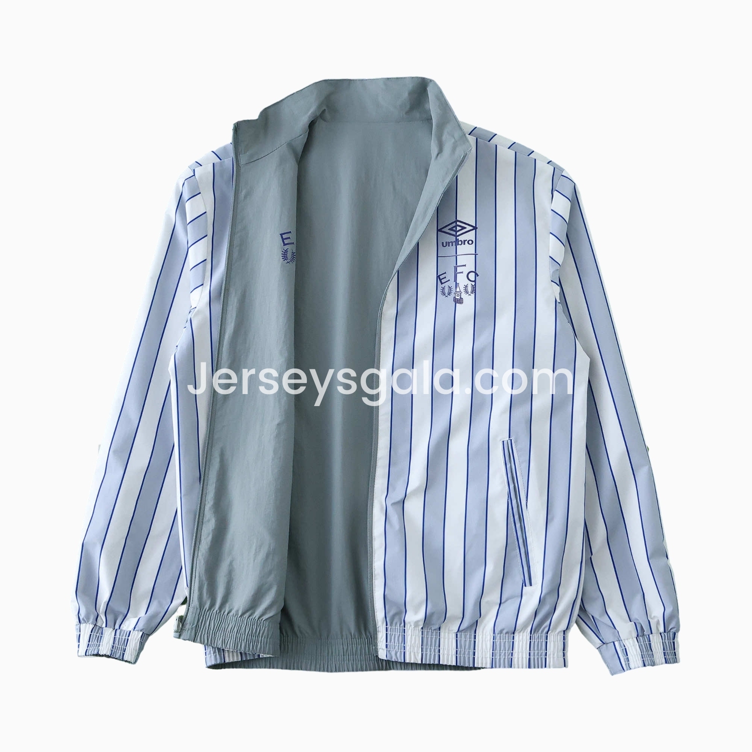 JerseysGala.com | Everton 1988-89 Retro Style Double Sided Reversible Windbreaker - White & Grey -Customize Name, Number and Patch | Worldwide Shipping