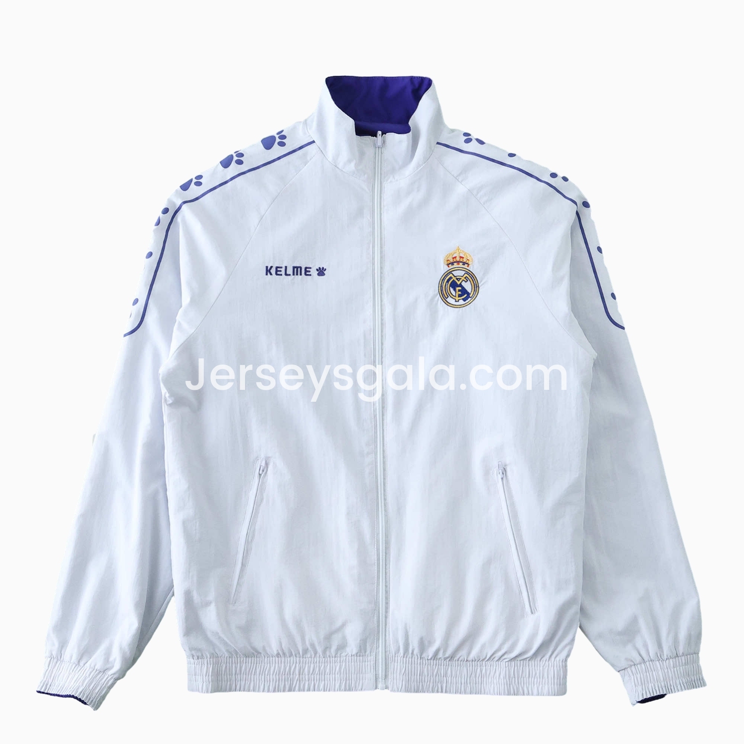 JerseysGala.com | Retro Real Madrid 1995-96 Home & Away Double Sided Reversible Windbreaker - White & Purple -Customize Name, Number and Patch | Worldwide Shipping