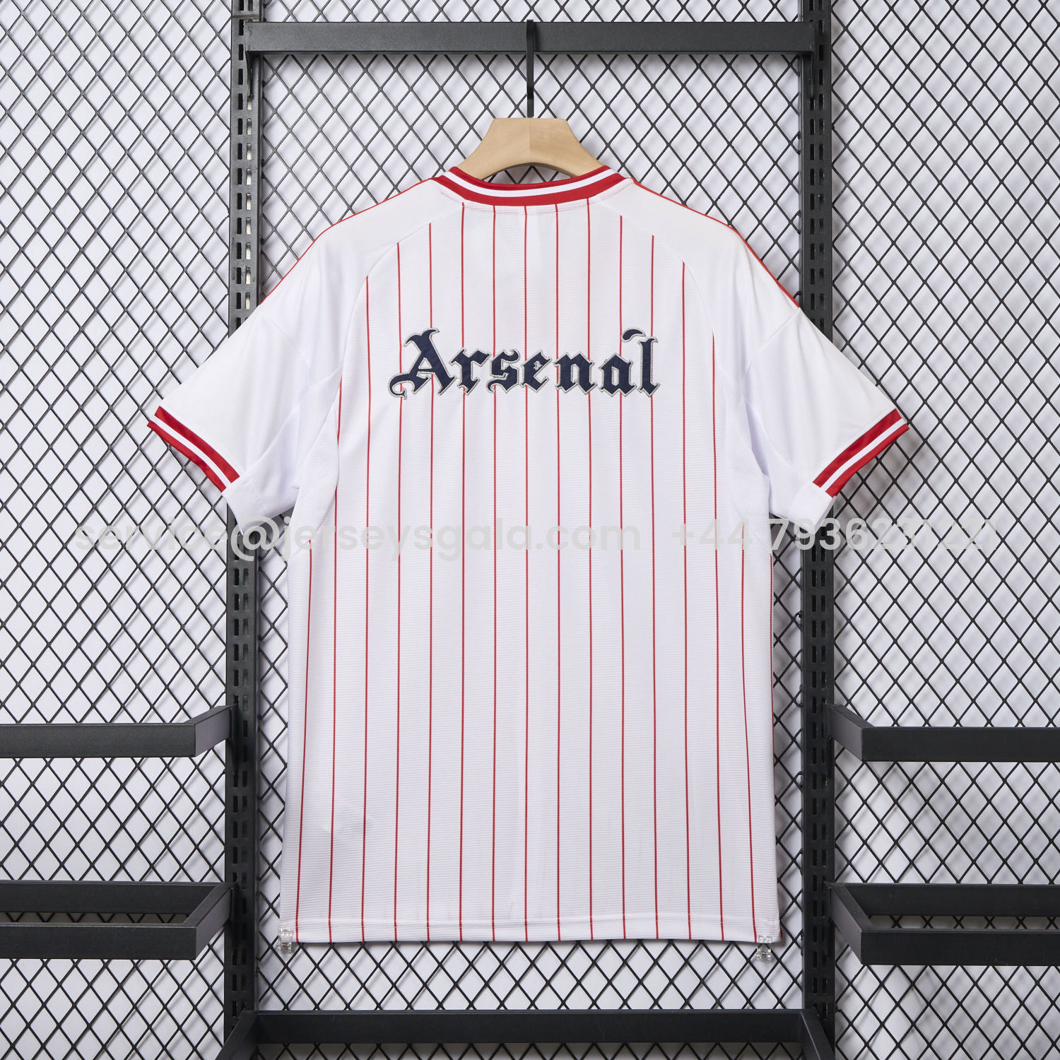 JerseysGala.com | Arsenal 25-26 White Baseball Jersey with Red Stripes -Customize Name, Number and Patch | Worldwide Shipping
