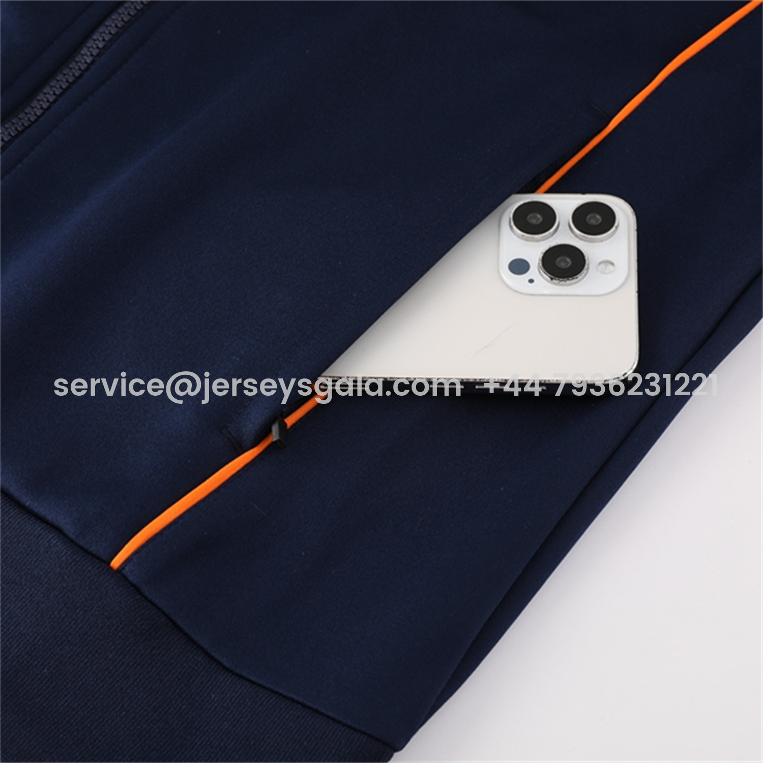 JerseysGala.com | Real Madrid 25-26 Jacket Training Tracksuit - Royal Blue Jackets & Pants with Orange Lines -Customize Name, Number and Patch | Worldwide Shipping