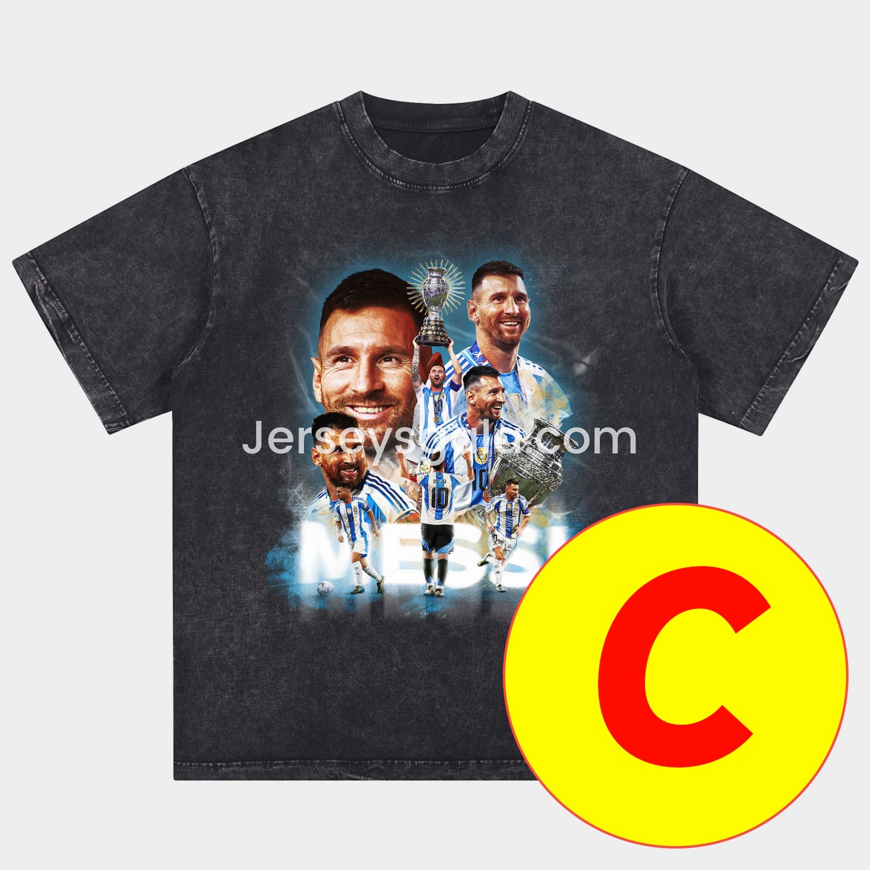 JerseysGala.com | Messi GOAT Argentina Barcelona INT M.A.M Oversized Washed T-Shirt -Customize Name, Number and Patch | Worldwide Shipping