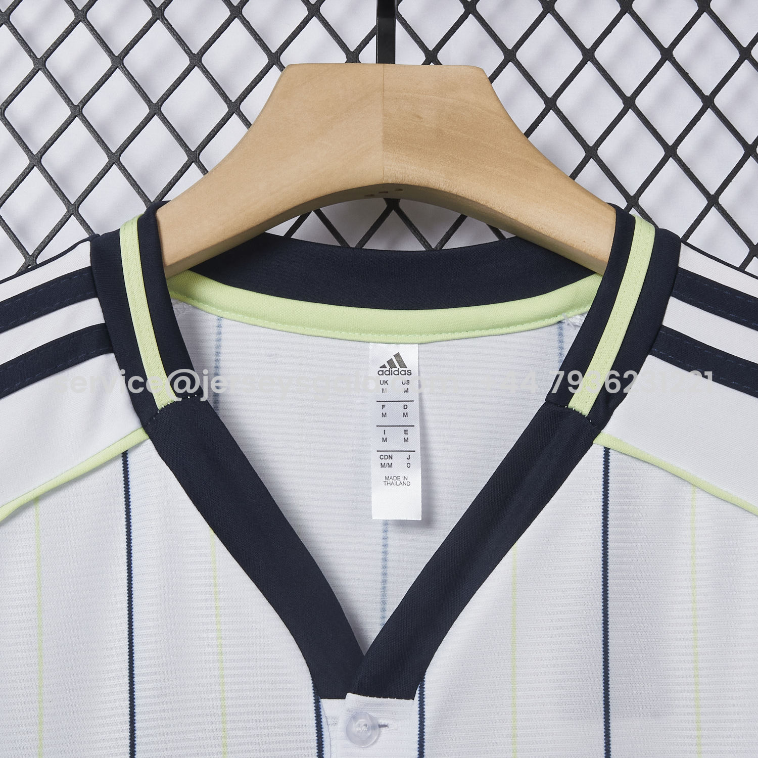 JerseysGala.com | Real Madrid 25-26 White Baseball Jersey with Black Stripes -Customize Name, Number and Patch | Worldwide Shipping
