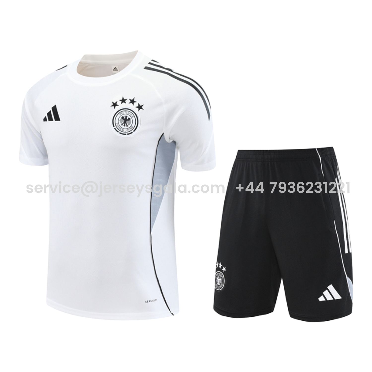 JerseysGala.com | Germany 25-26 Short-Sleeve Training Set - White Top & Black Shorts -Customize Name, Number and Patch | Worldwide Shipping
