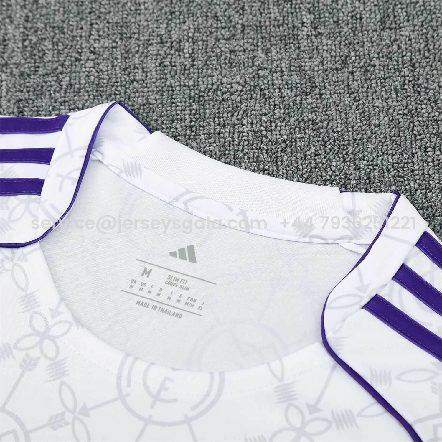 JerseysGala.com | Real Madrid 25-26 Short-Sleeve Training Set - Blue Edge White Top & Black Shorts -Customize Name, Number and Patch | Worldwide Shipping