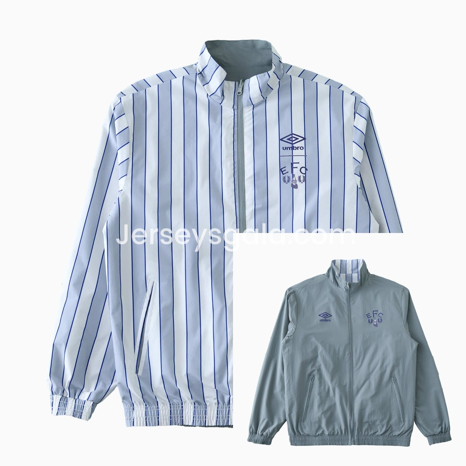 JerseysGala.com | Everton 1988-89 Retro Style Double Sided Reversible Windbreaker - White & Grey -Customize Name, Number and Patch | Worldwide Shipping
