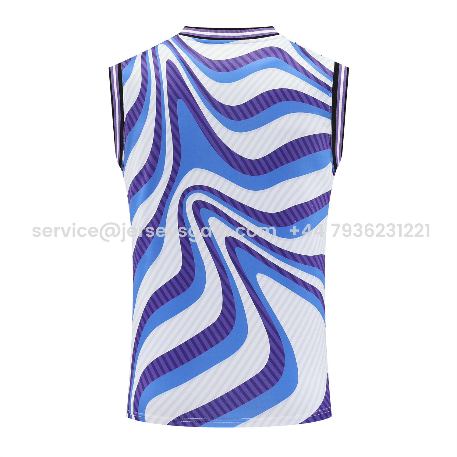 JerseysGala.com | Real Madrid 25-26 Vest Training Set - Blue Purple Curve Pattern Vest & Black Shorts -Customize Name, Number and Patch | Worldwide Shipping