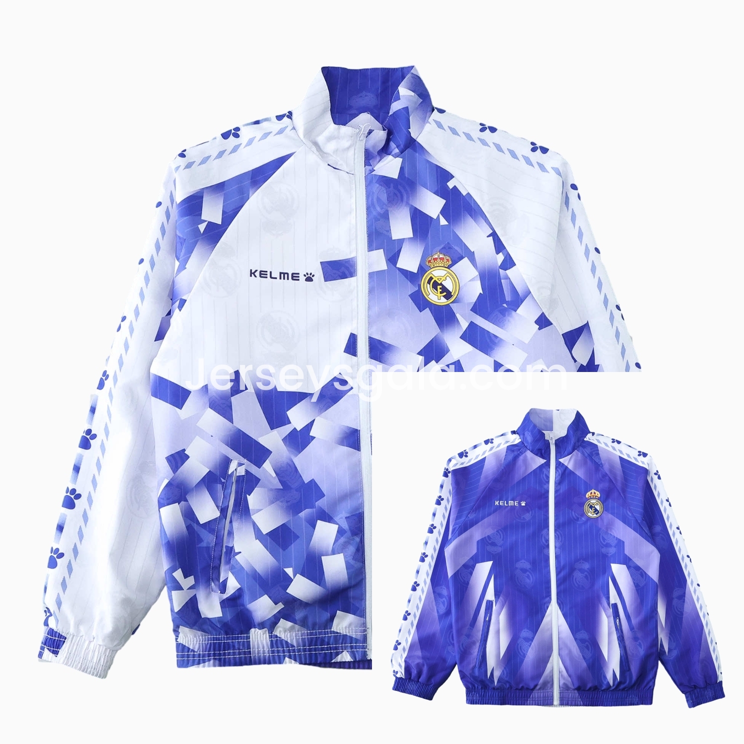 JerseysGala.com | Retro Real Madrid 1996-97 Double Sided Reversible Windbreaker - Blue & Green -Customize Name, Number and Patch | Worldwide Shipping