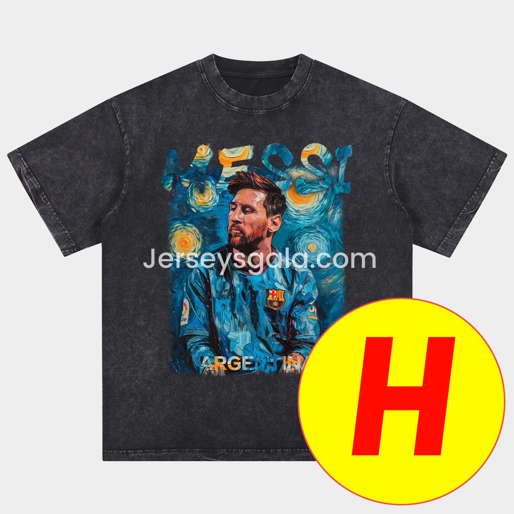 JerseysGala.com | Messi GOAT Argentina Barcelona INT M.A.M Oversized Washed T-Shirt -Customize Name, Number and Patch | Worldwide Shipping