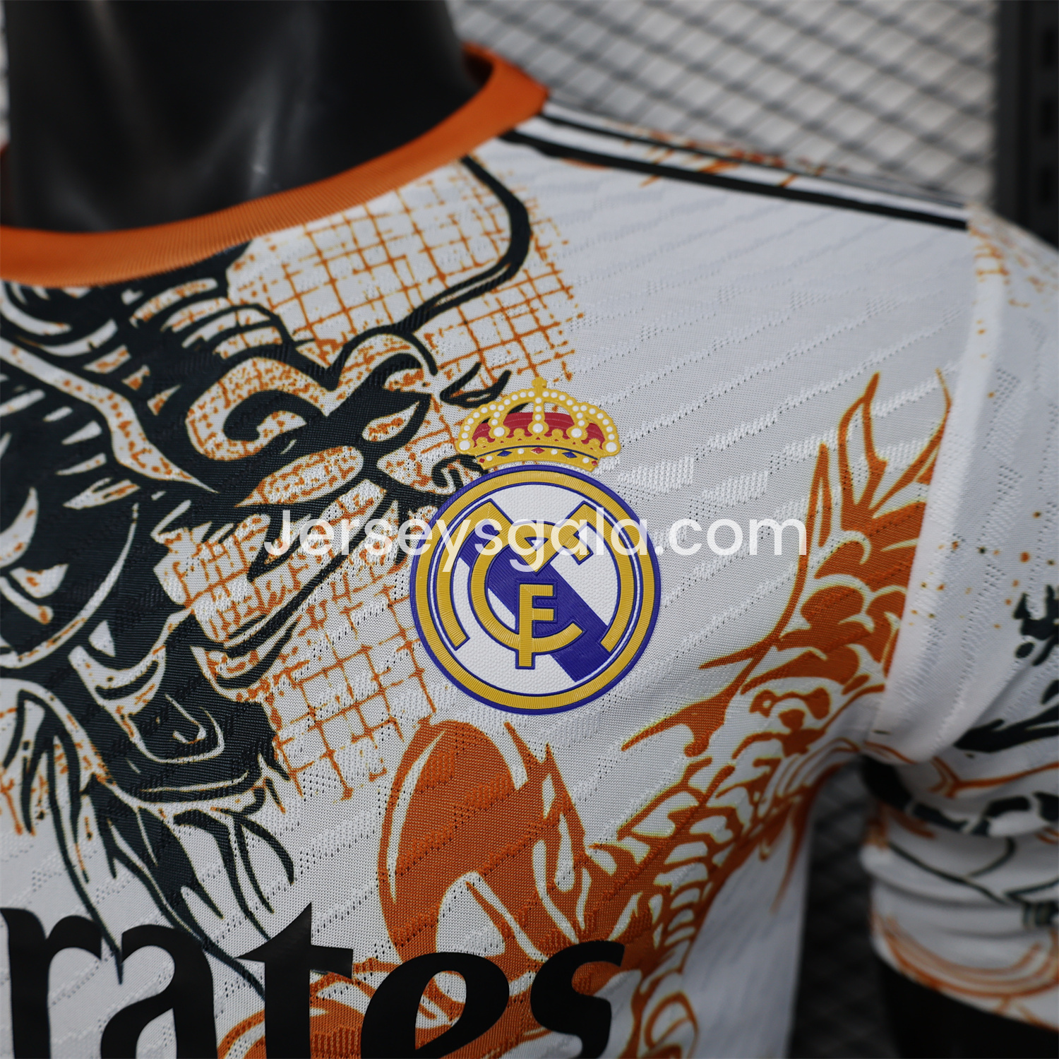 JerseysGala.com | Real Madrid 24-25 Black & Orange Loong White Jersey - Player Version -Customize Name, Number and Patch | Worldwide Shipping