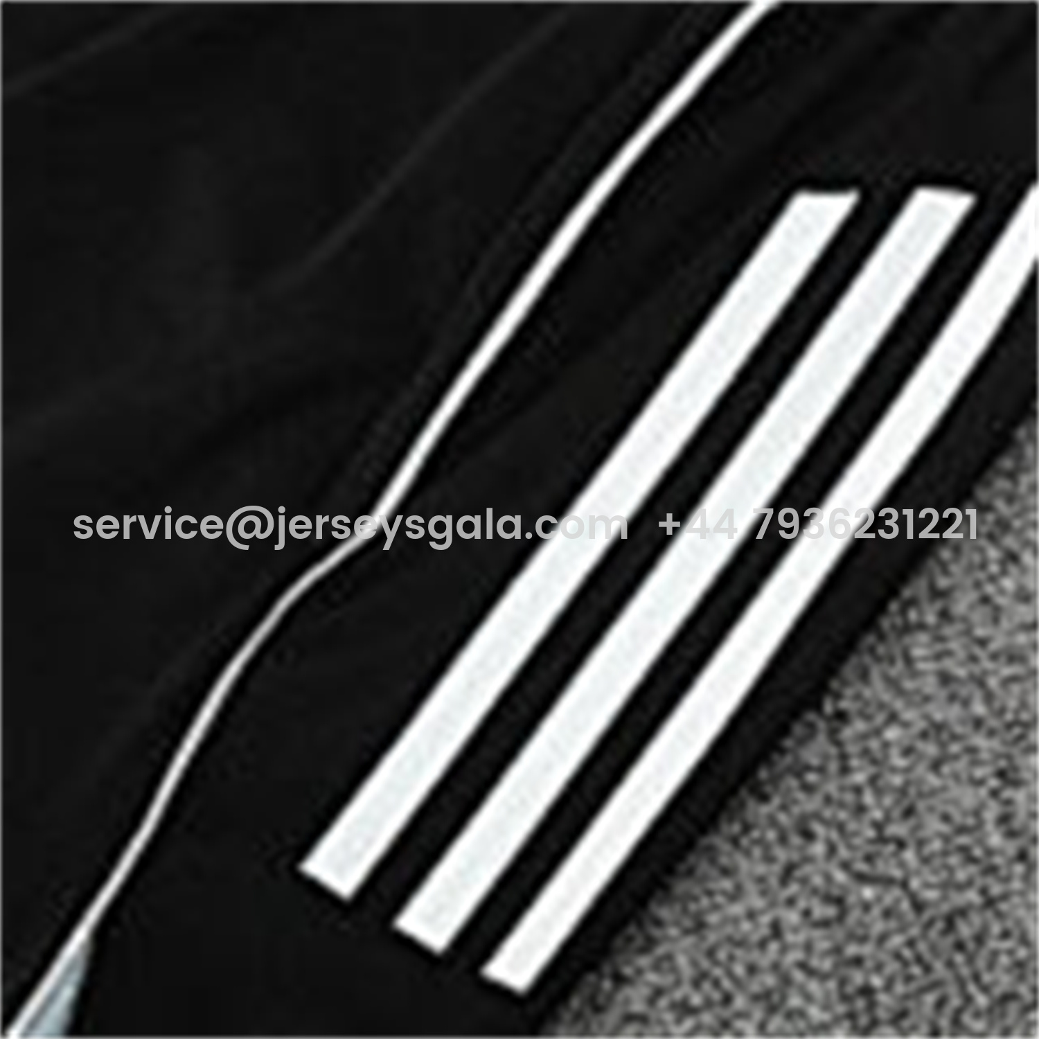 JerseysGala.com | Real Madrid 25-26 Short-Sleeve Training Set - Light Grey Stripes Black Top & Black Shorts -Customize Name, Number and Patch | Worldwide Shipping