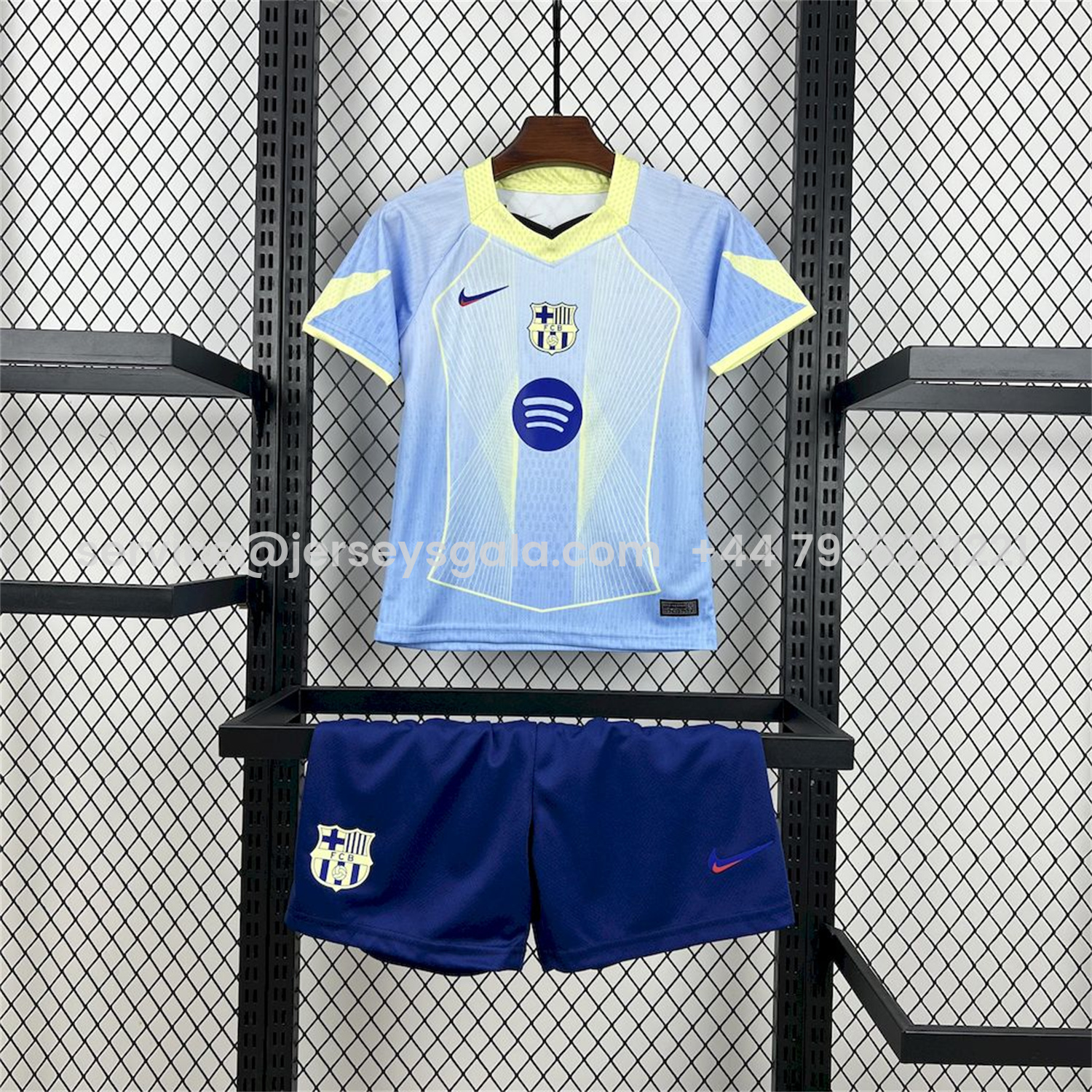 JerseysGala.com | Barcelona 25-26 T90 White Lines Light Blue Gradient Special Kids Kit -Customize Name, Number and Patch | Worldwide Shipping