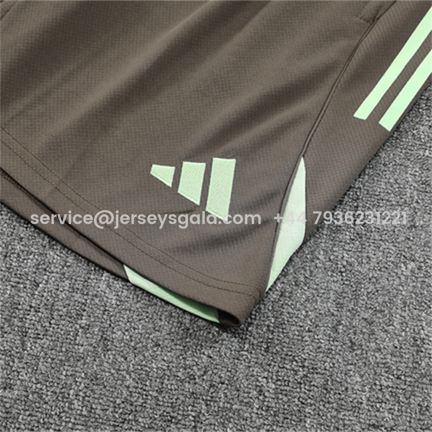 JerseysGala.com | Real Madrid 25-26 Kids Short-Sleeve Training Set - Light Green Top and Dark Khaki Shorts -Customize Name, Number and Patch | Worldwide Shipping