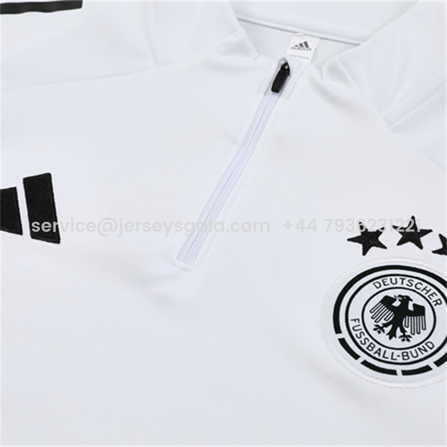 JerseysGala.com | Germany 25-26 Kids Long Sleeve Training Set - White Top and Black Pants -Customize Name, Number and Patch | Worldwide Shipping