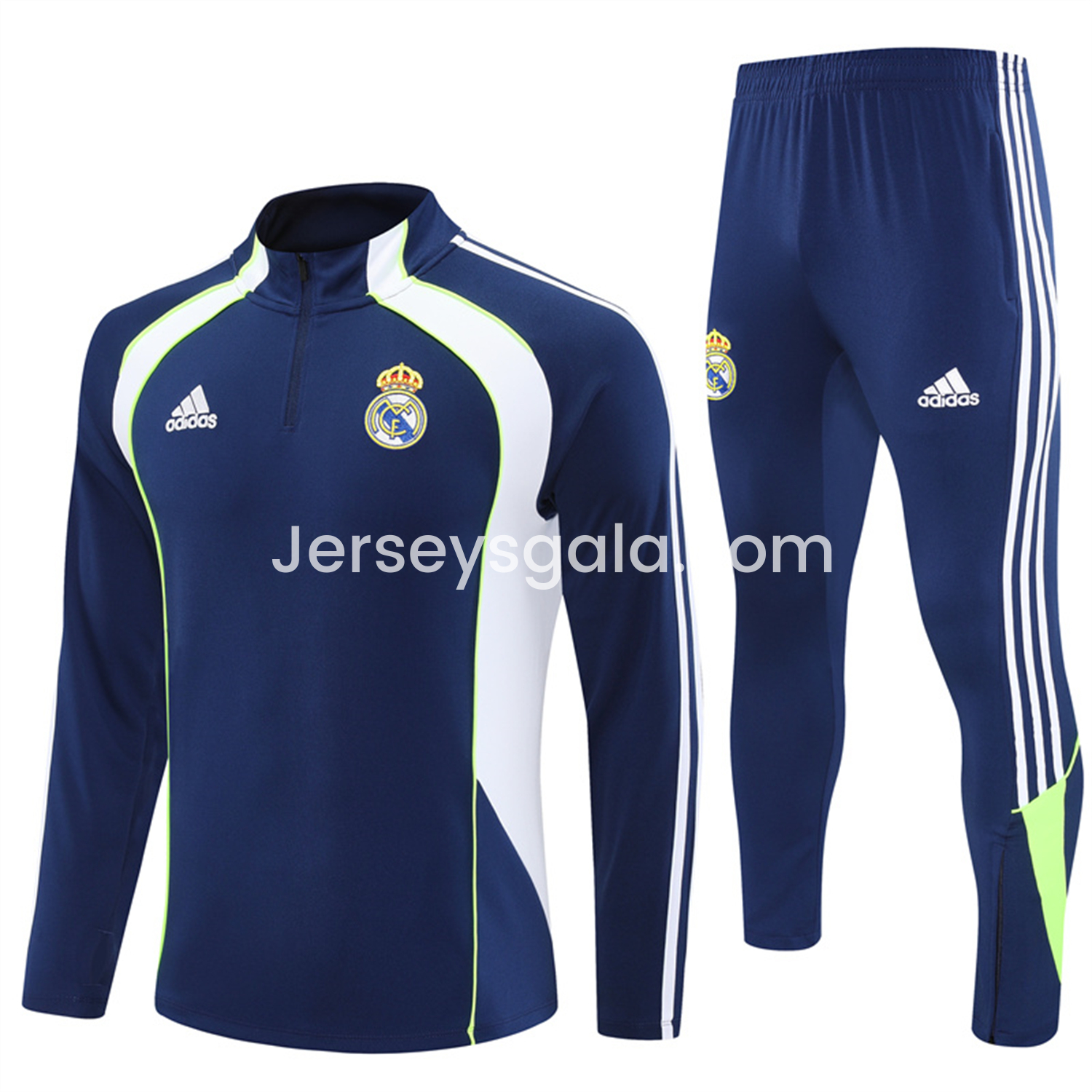 JerseysGala.com | Real Madrid 25-26 Long Sleeve Training Set - Throwback Royal Blue Top and Pants -Customize Name, Number and Patch | Worldwide Shipping