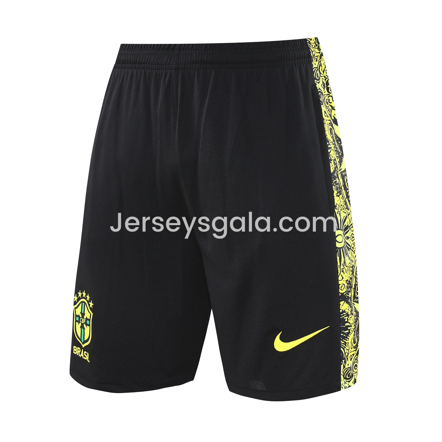 JerseysGala.com | Brazil 25-26 Yellow Jesus Statue Vest Training Set - Yellow Vest & Black Shorts -Customize Name, Number and Patch | Worldwide Shipping