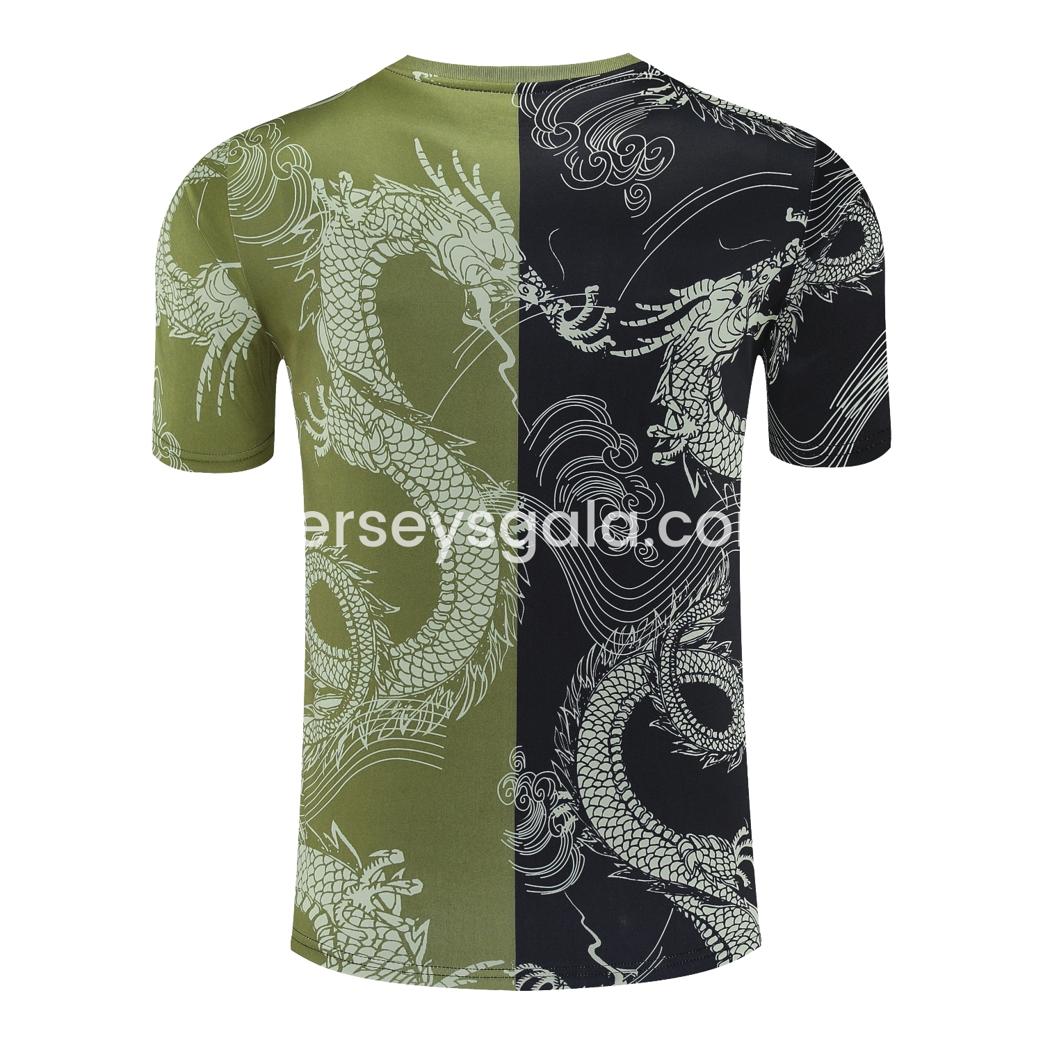 JerseysGala.com | Real Madrid 25-26 Short-Sleeve Training Set - Green-Black Dragon Top & Black-White Shorts -Customize Name, Number and Patch | Worldwide Shipping