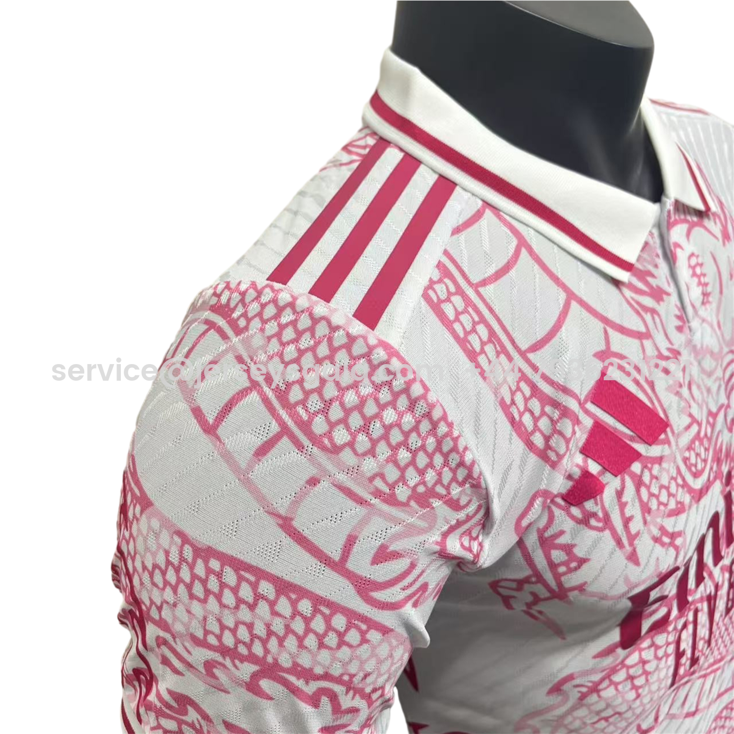 JerseysGala.com | Real Madrid 25-26 Pink and White Dragon Pattern Jersey - Player Version -Customize Name, Number and Patch | Worldwide Shipping