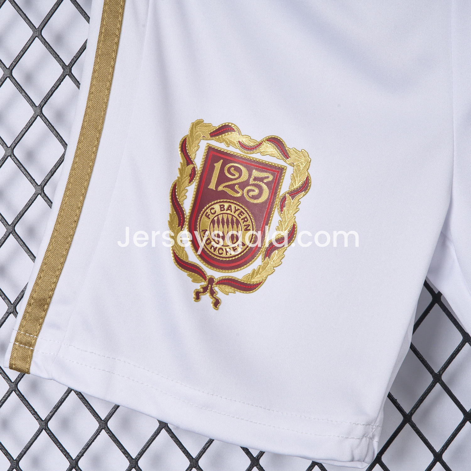 JerseysGala.com | Bayern Munich 2025 White 125th Anniversary Shorts - Fans Version -Customize Name, Number and Patch | Worldwide Shipping