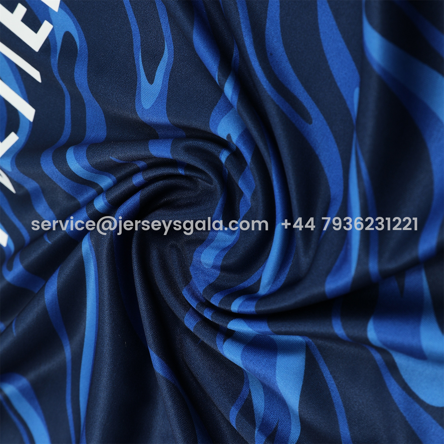 JerseysGala.com | Real Madrid 25-26 Vest Training Set - Blue Water Pattern Top & Deep Blue Shorts -Customize Name, Number and Patch | Worldwide Shipping