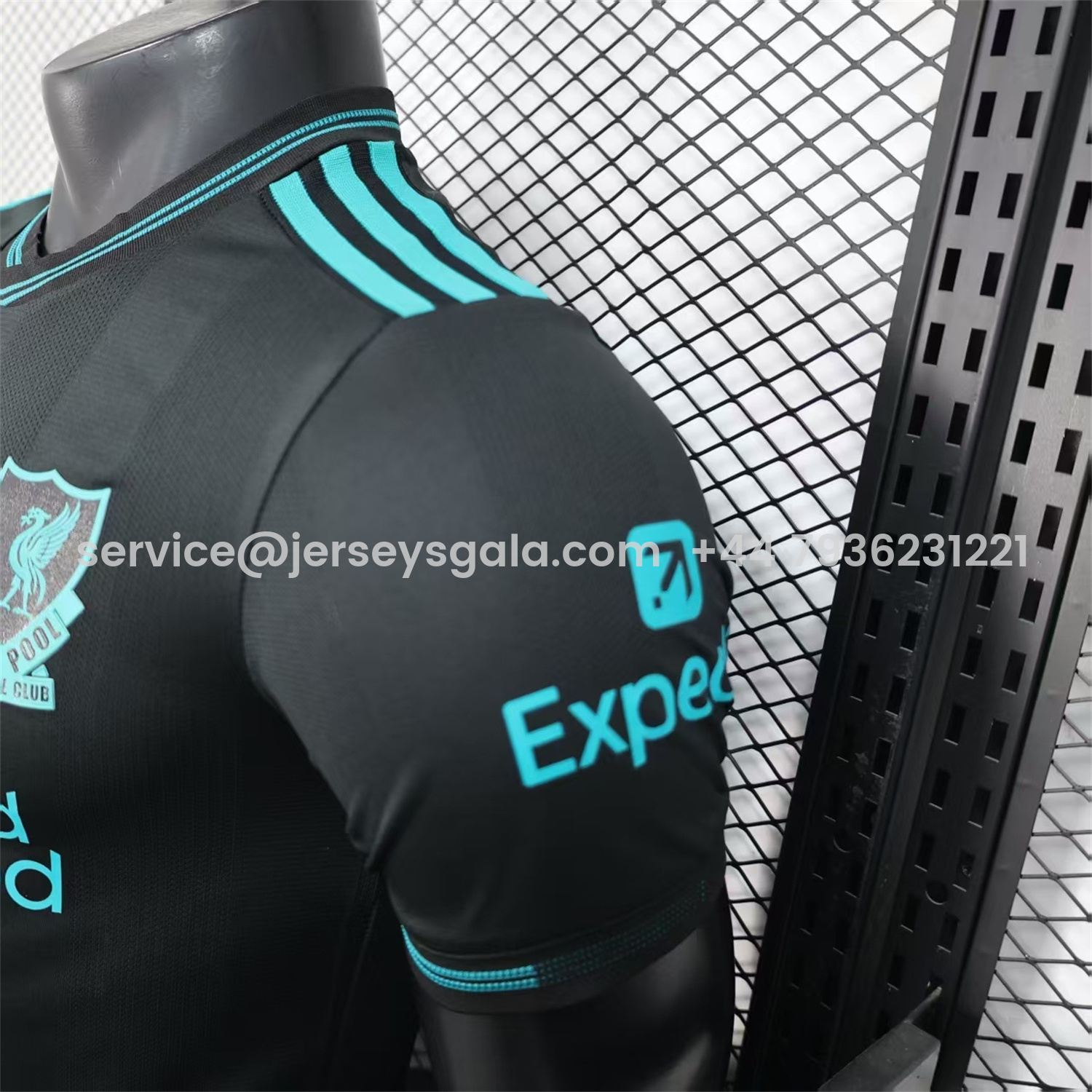 JerseysGala.com | Liver.pool 25-26 Black Special Cyan Sponsor Jersey - Player Version -Customize Name, Number and Patch | Worldwide Shipping