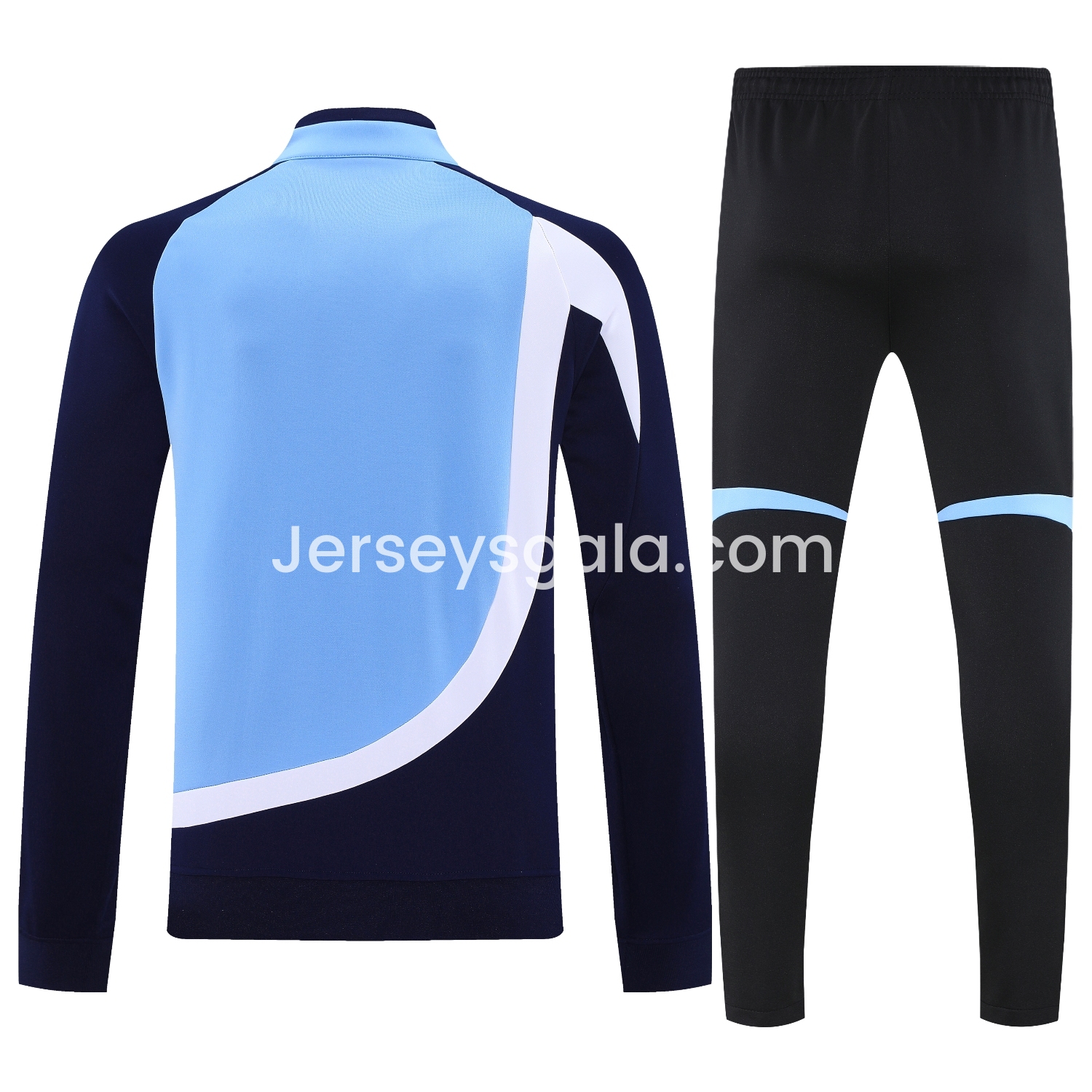 JerseysGala.com | Real Madrid 25-26 Throwback Jacket Training Tracksuit - Blue Jackets & Black Pants -Customize Name, Number and Patch | Worldwide Shipping