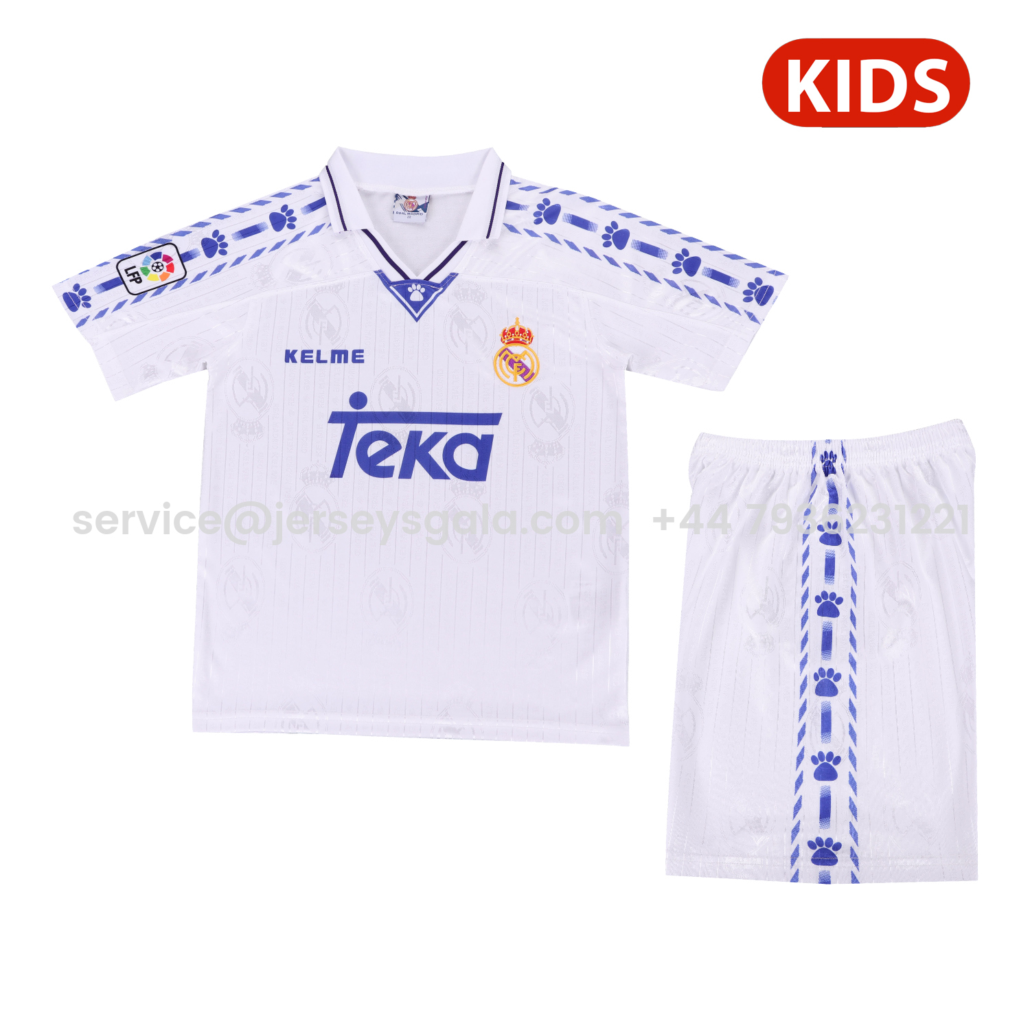 JerseysGala.com | Retro Real Madrid 96-97 Home Kids Kit -Customize Name, Number and Patch | Worldwide Shipping