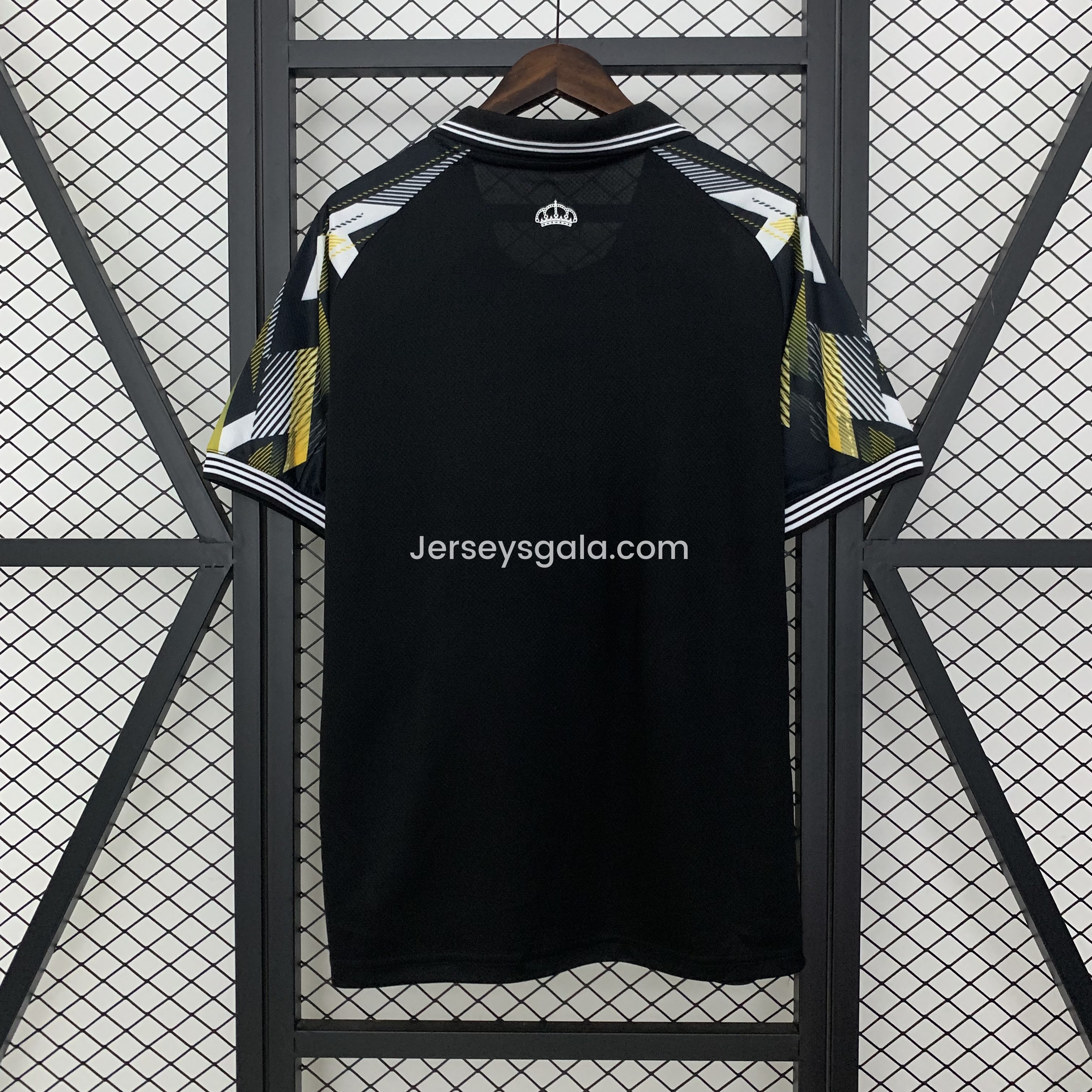 JerseysGala.com | Real Madrid 25-26 Black Gold White Three Bars Jersey - Fans Version -Customize Name, Number and Patch | Worldwide Shipping