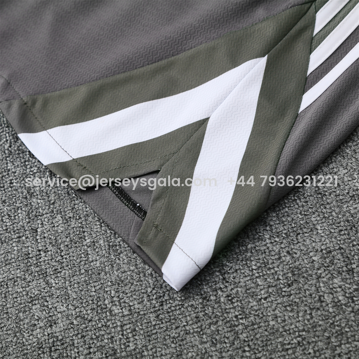 JerseysGala.com | Real Madrid 25-26 Short-Sleeve Training Set - White Top & Gray Shorts -Customize Name, Number and Patch | Worldwide Shipping