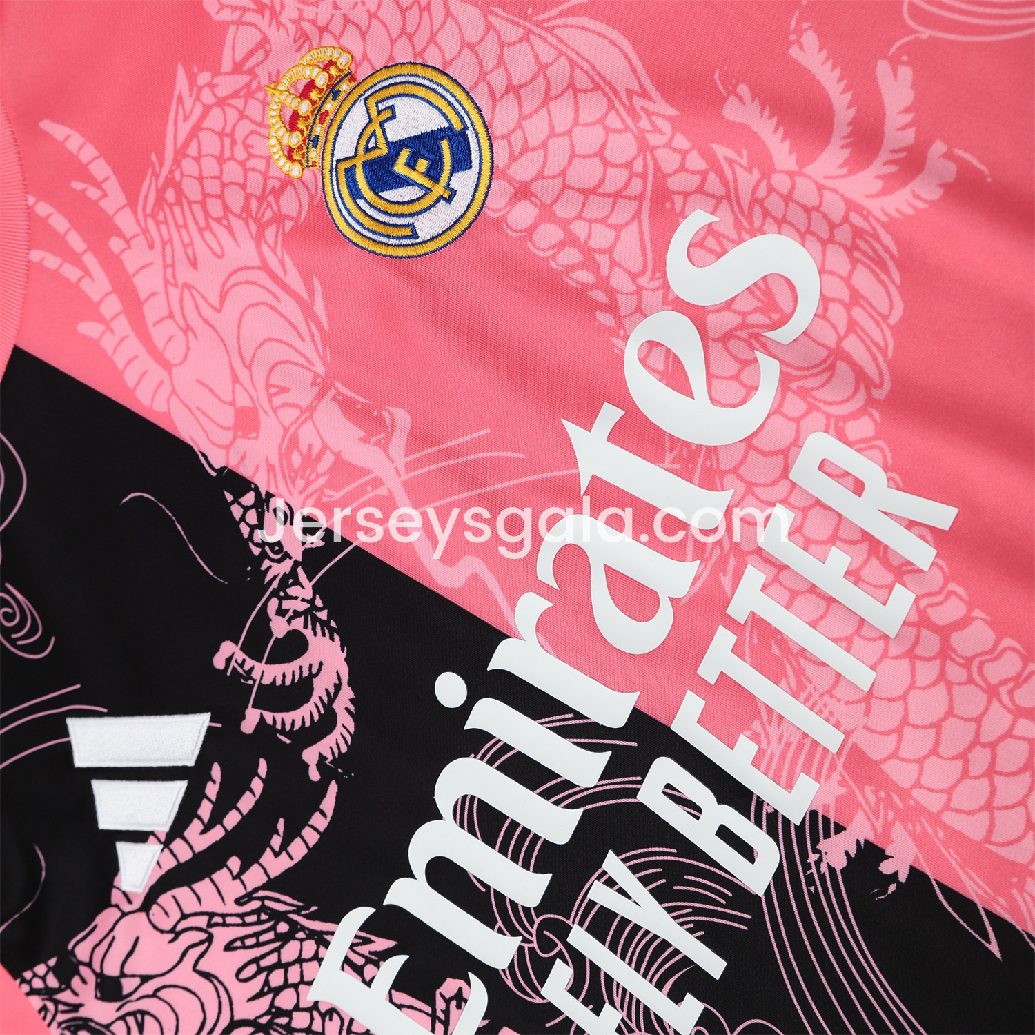 JerseysGala.com | Real Madrid 25-26 Vest Training Set - Pink-Black Dragon Vest & Black-White Shorts -Customize Name, Number and Patch | Worldwide Shipping