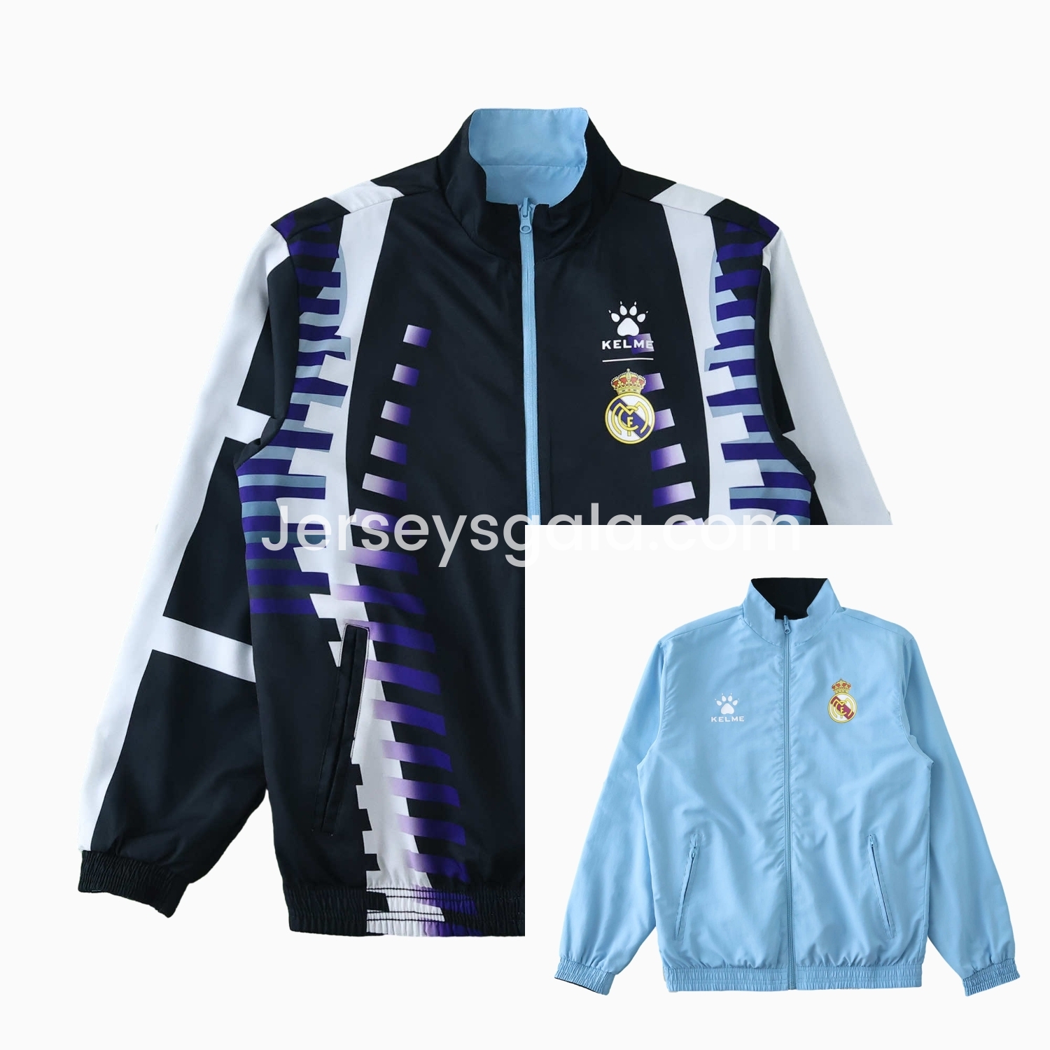 JerseysGala.com | Retro Real Madrid 1997-98 Third Double Sided Reversible Windbreaker - Black & Blue -Customize Name, Number and Patch | Worldwide Shipping