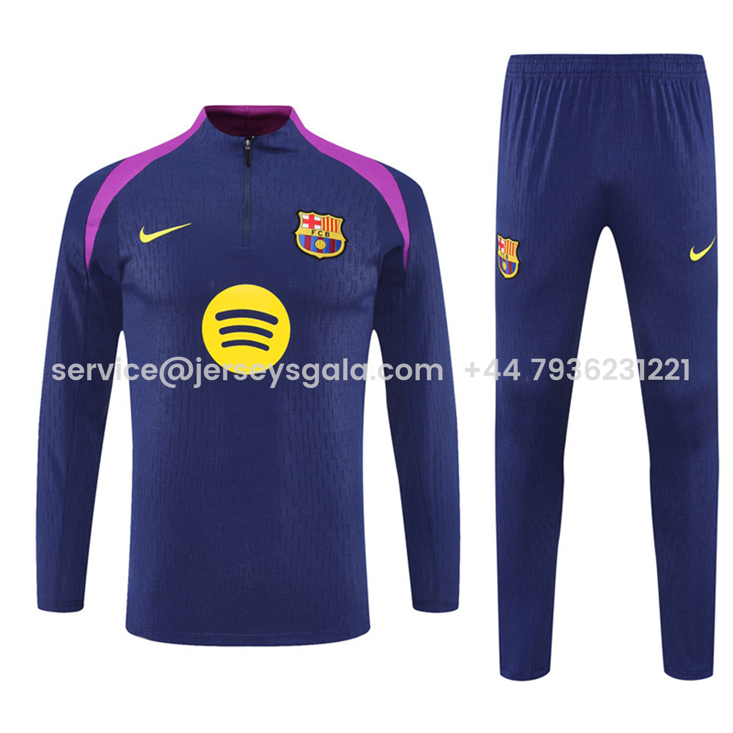 JerseysGala.com | Barcelona 25-26 Kids Long Sleeve Training Set - Royal Blue Top Yellow Sponsor & Royal Blue Pants -Customize Name, Number and Patch | Worldwide Shipping