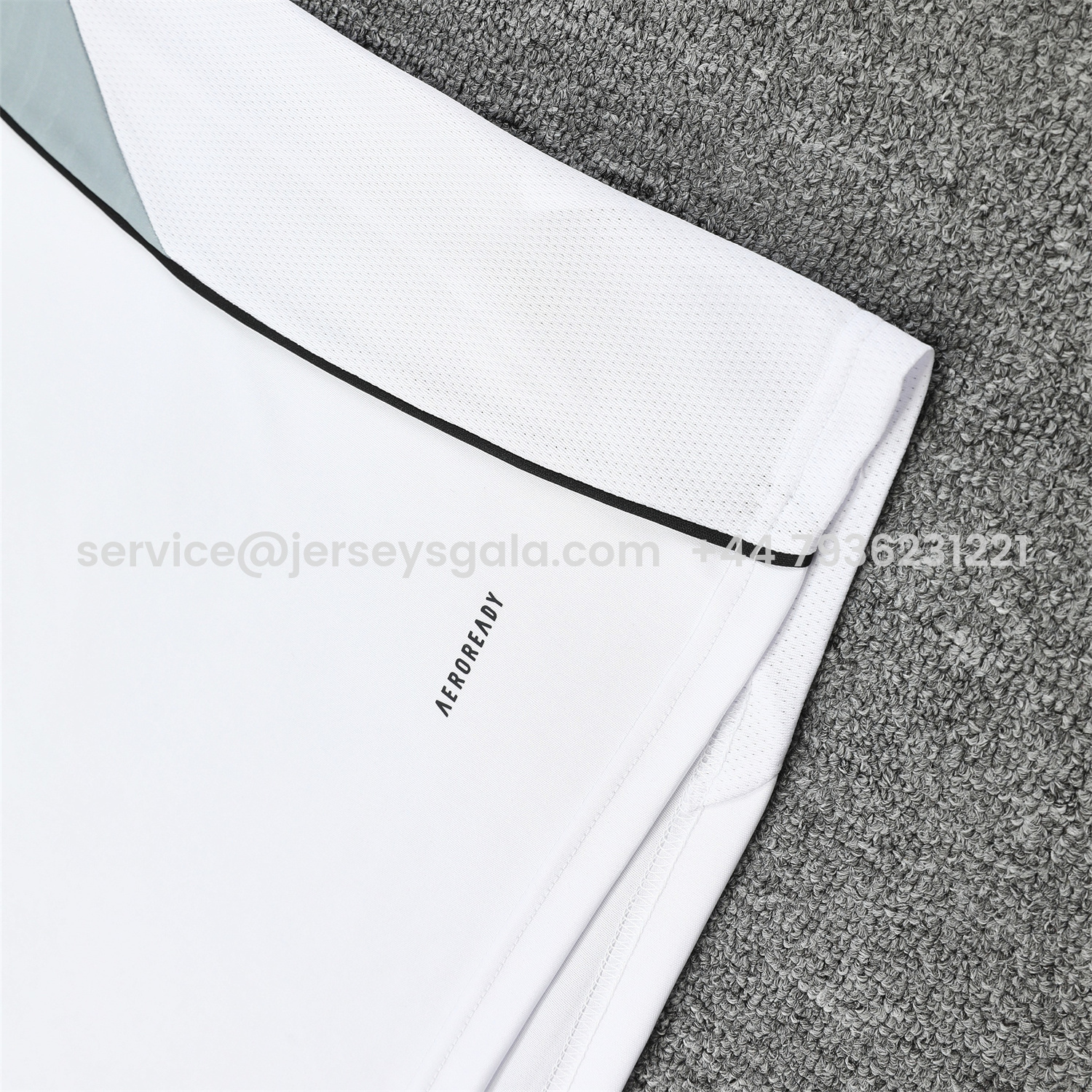 JerseysGala.com | Real Madrid 25-26 Vest Training Set - Grey And White Vest & Black Shorts -Customize Name, Number and Patch | Worldwide Shipping
