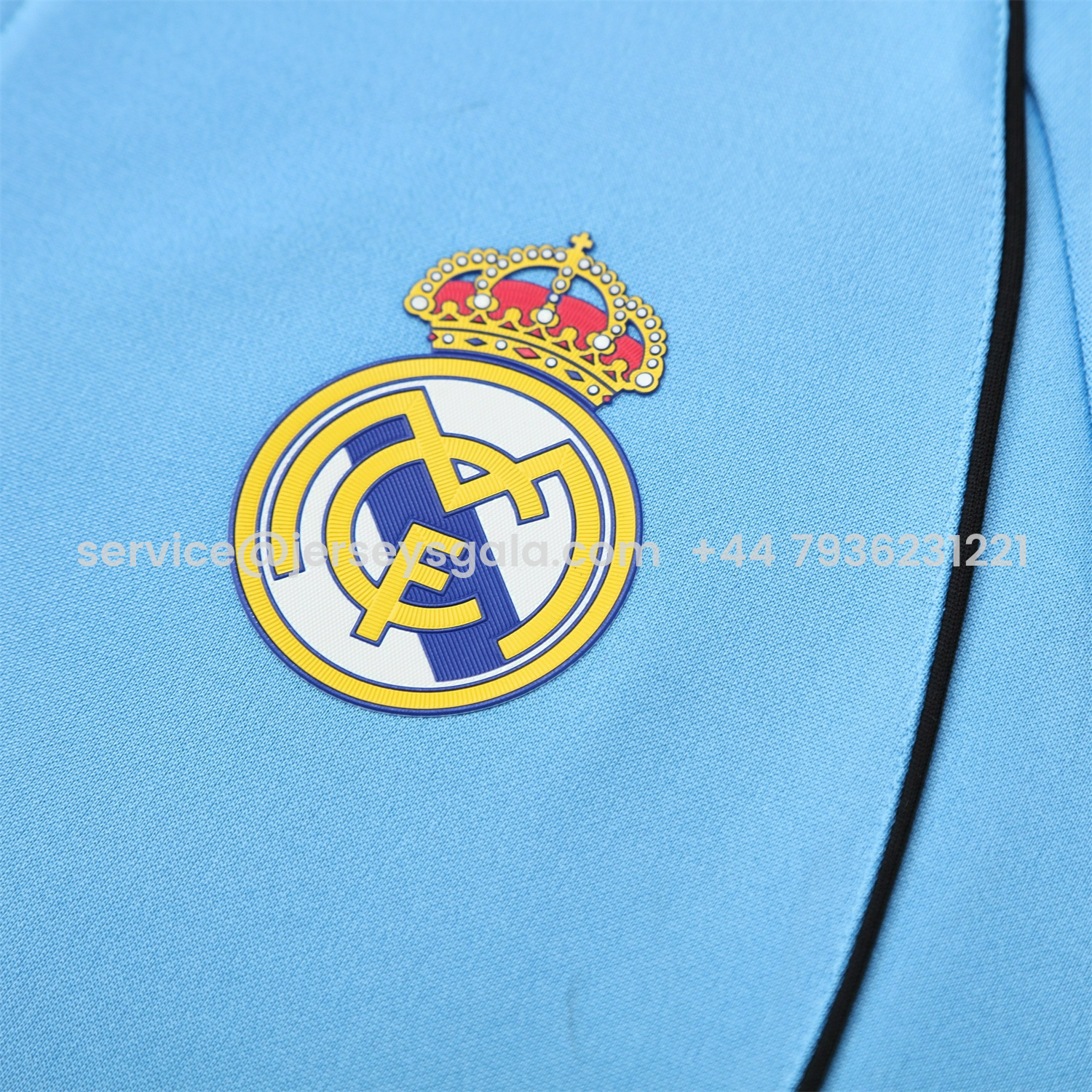 JerseysGala.com | Real Madrid 25-26 Jacket Training Tracksuit - Light Blue Jackets & Deep Blue Pants -Customize Name, Number and Patch | Worldwide Shipping