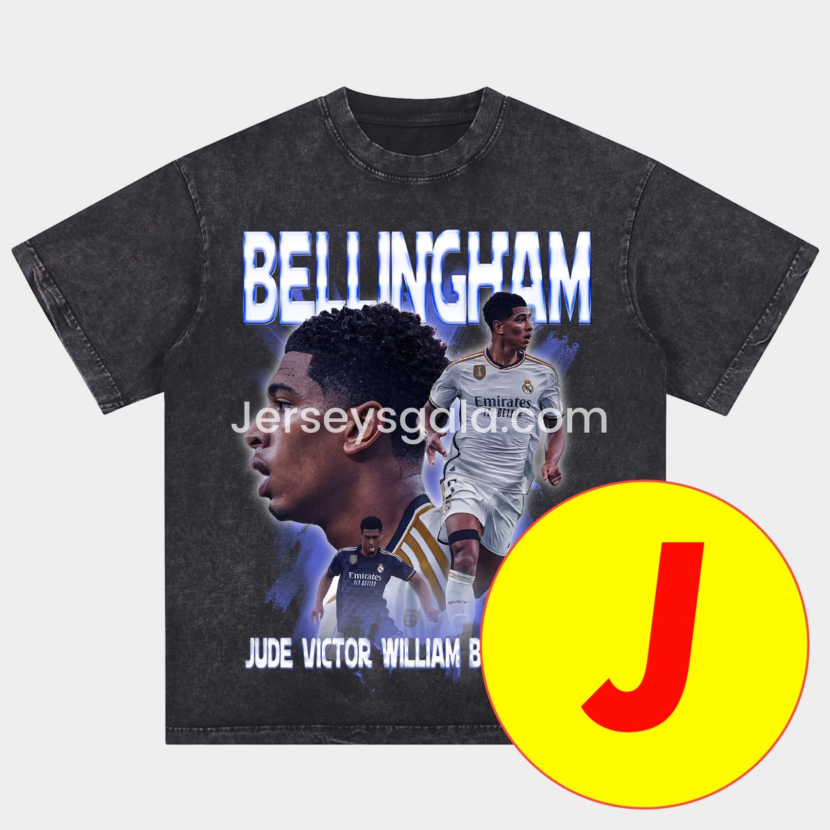 JerseysGala.com | Bellingham Real Madrid England Oversized Washed T-Shirt -Customize Name, Number and Patch | Worldwide Shipping