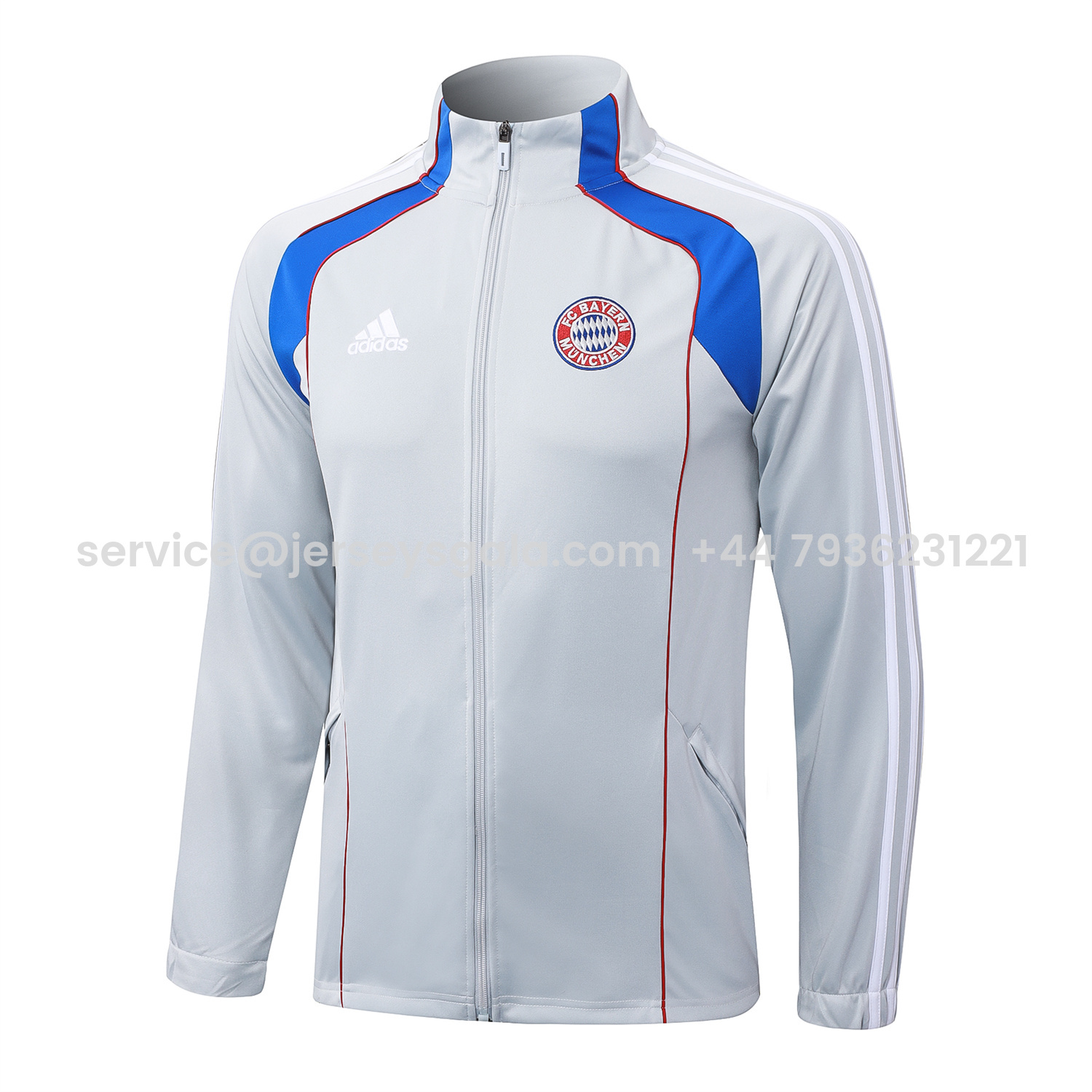JerseysGala.com | Bayern Munich 25-26 Jacket Training Tracksuit - Grey Throwback Jackets & Pants -Customize Name, Number and Patch | Worldwide Shipping