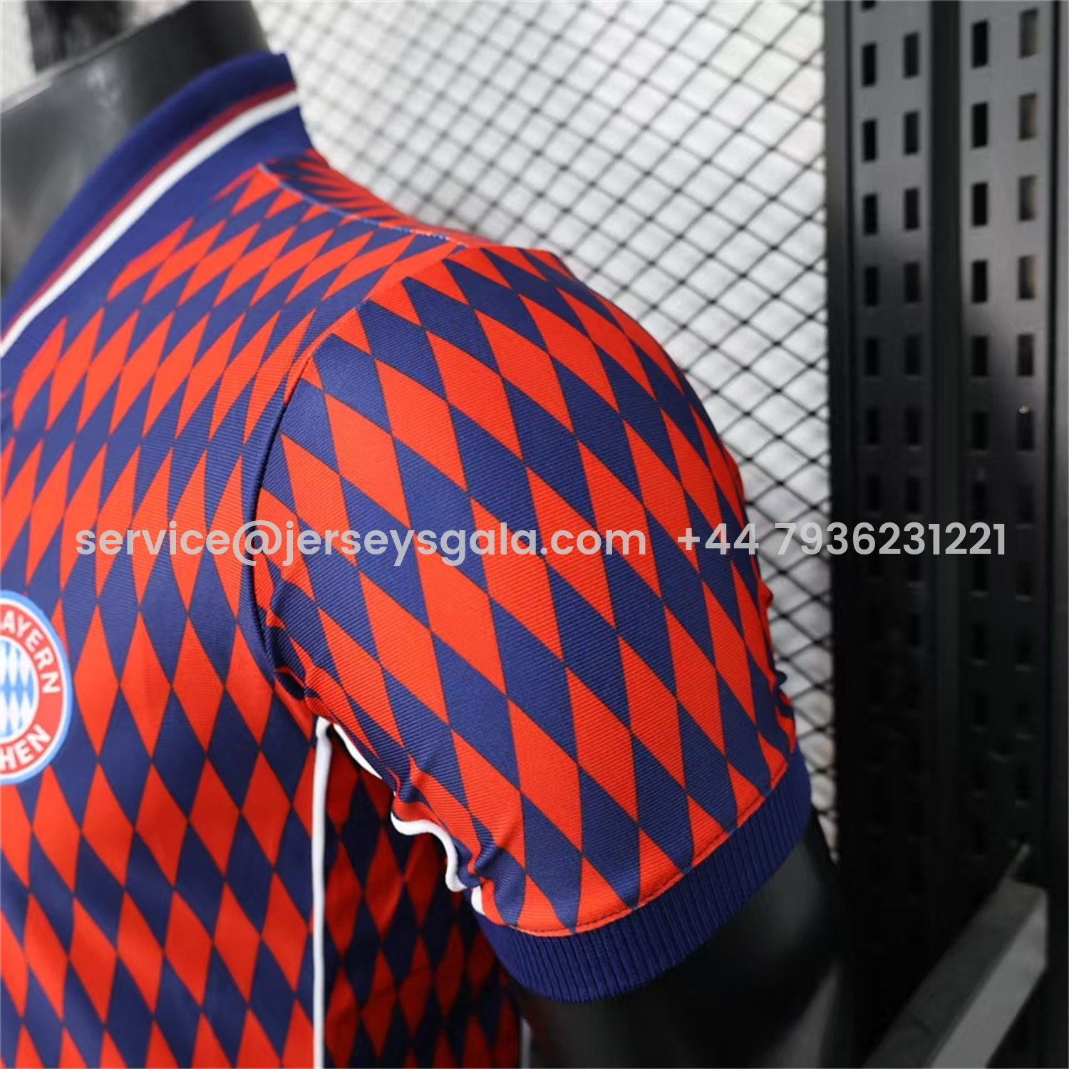 JerseysGala.com | Bayern Munich 25-26 Trefoil Retro Style Red And Deep Blue Jersey - Player Version -Customize Name, Number and Patch | Worldwide Shipping