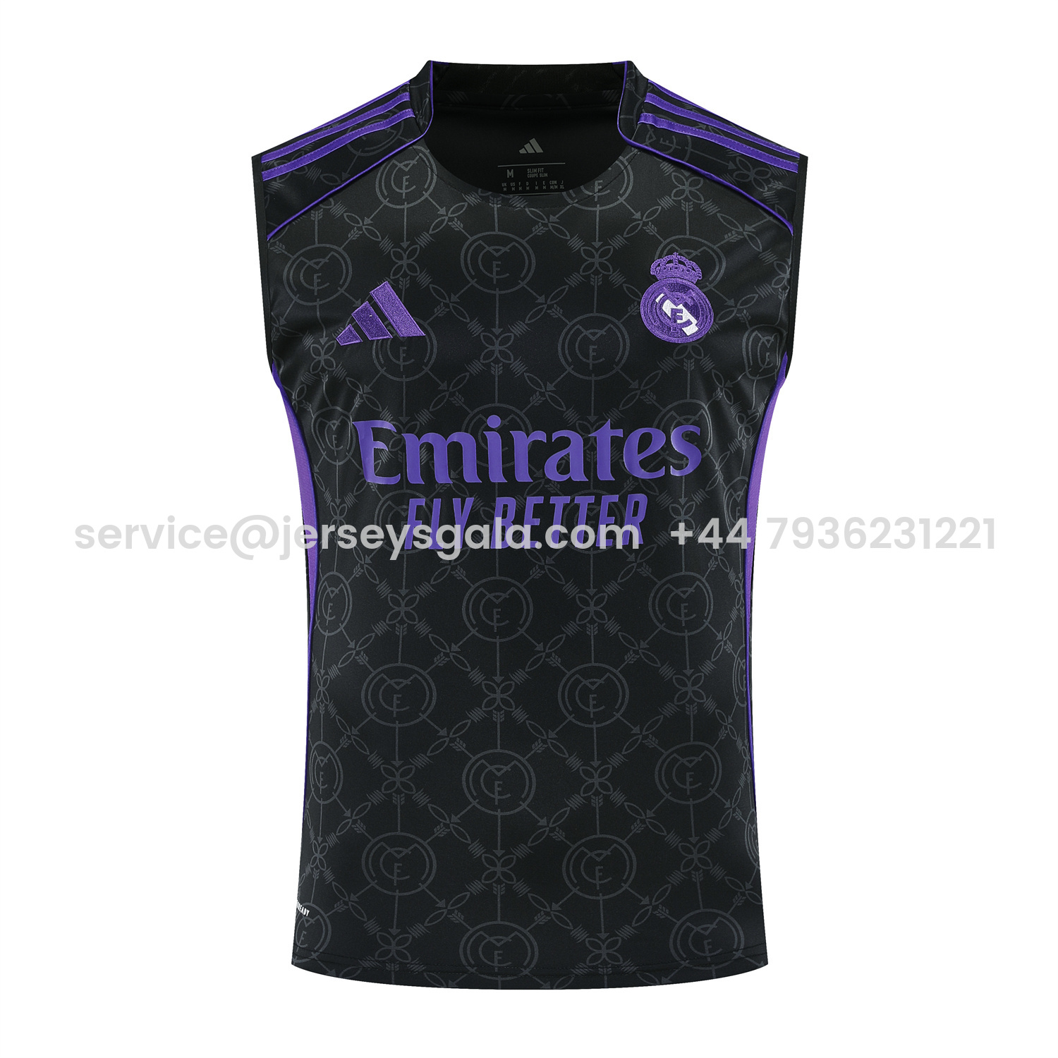 JerseysGala.com | Real Madrid 25-26 Vest Training Set - Blue Edge Black Vest & Black Shorts -Customize Name, Number and Patch | Worldwide Shipping