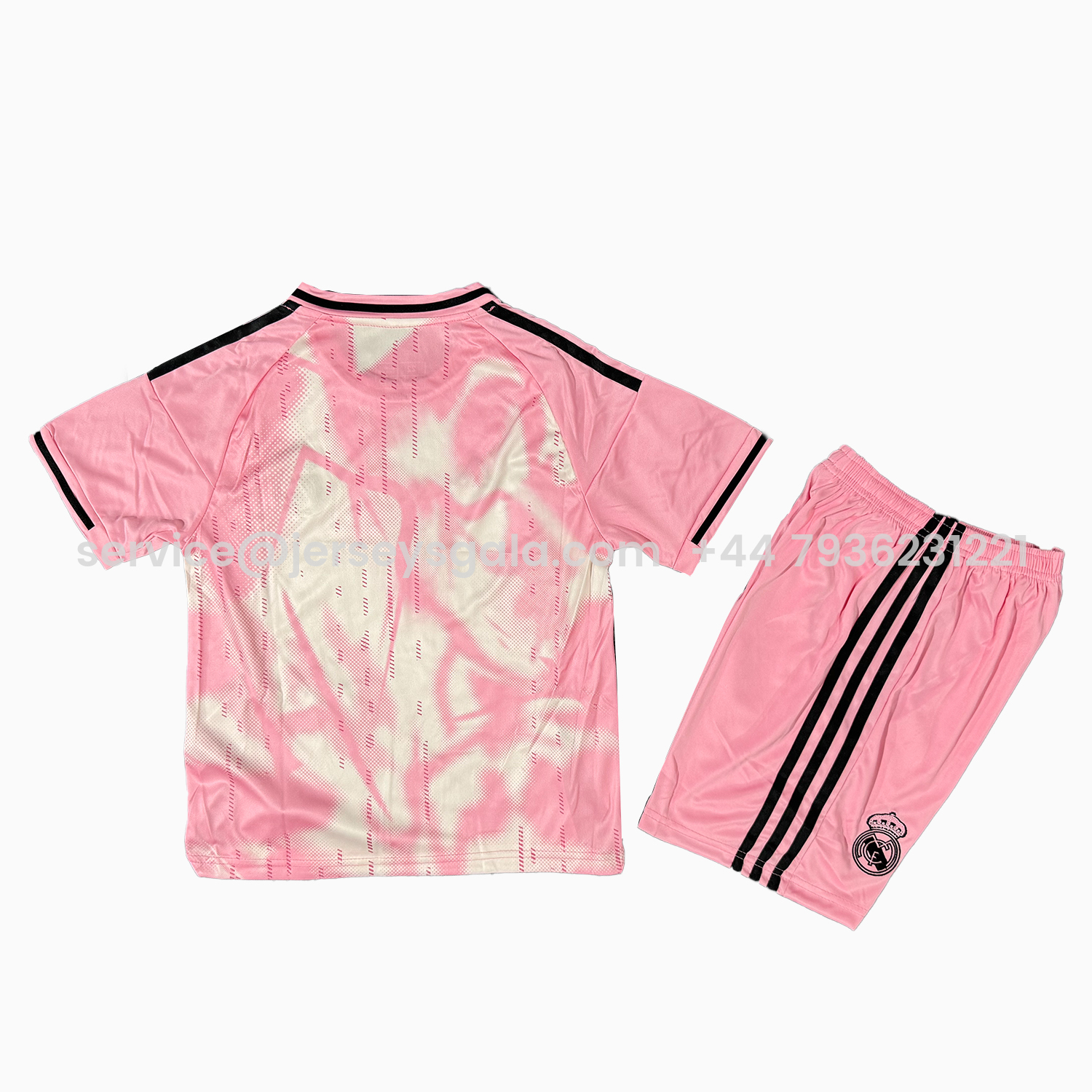 JerseysGala.com | Real Madrid 25-26 Pink And White Special Kids Kit -Customize Name, Number and Patch | Worldwide Shipping