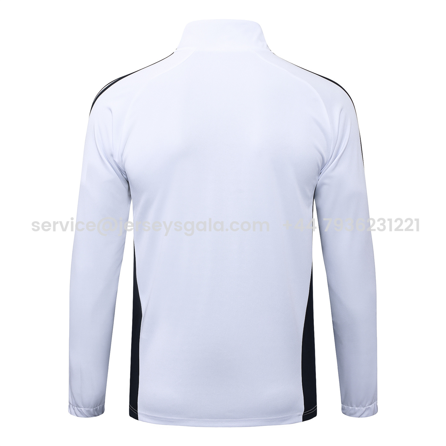 JerseysGala.com | Real Madrid 25-26 Jacket Training Tracksuit - White Throwback Jackets & Black Pants -Customize Name, Number and Patch | Worldwide Shipping