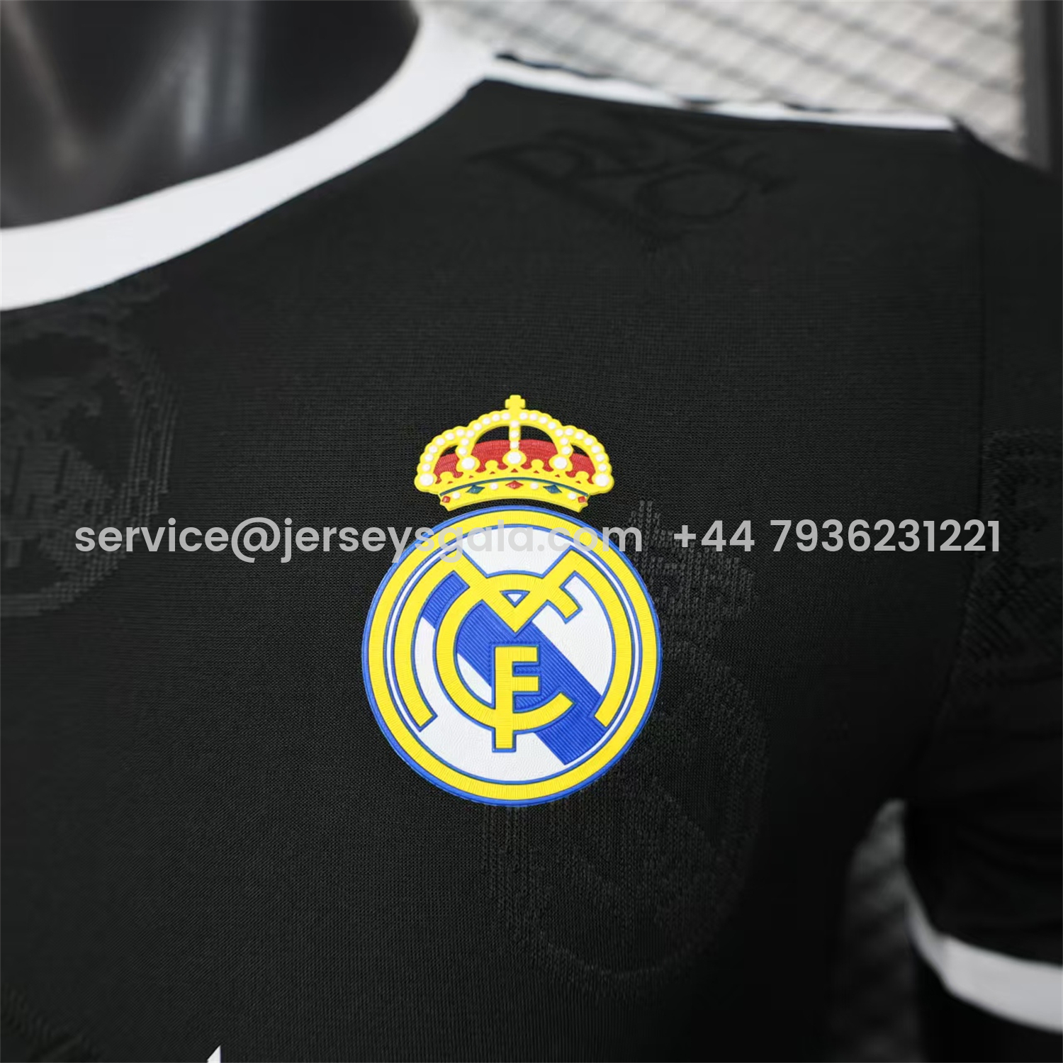 JerseysGala.com | Real Madrid 25-26 Black Team Logo Jacquard Special Jersey - Player Version -Customize Name, Number and Patch | Worldwide Shipping