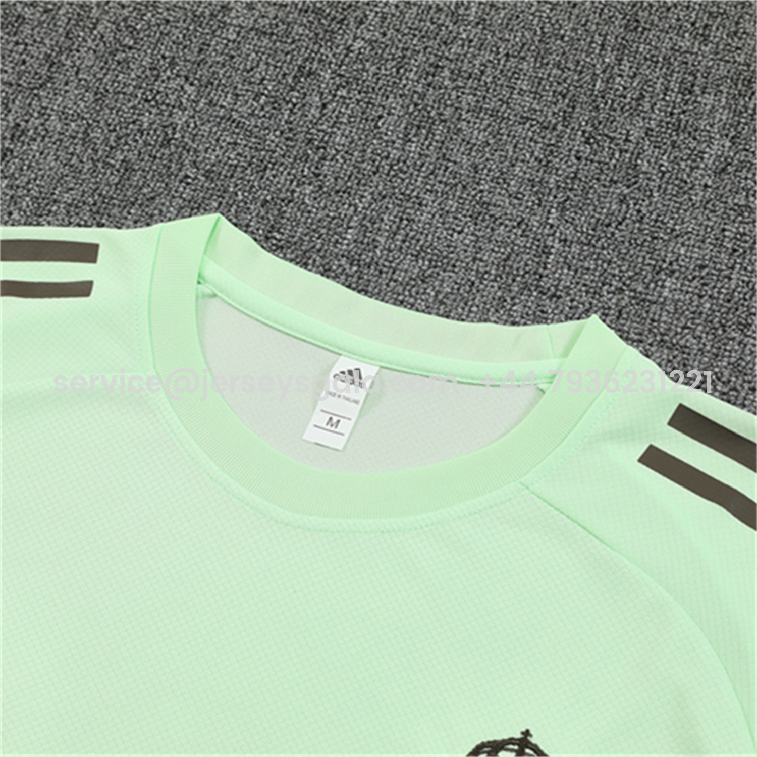 JerseysGala.com | Real Madrid 25-26 Kids Short-Sleeve Training Set - Light Green Top and Dark Khaki Shorts -Customize Name, Number and Patch | Worldwide Shipping