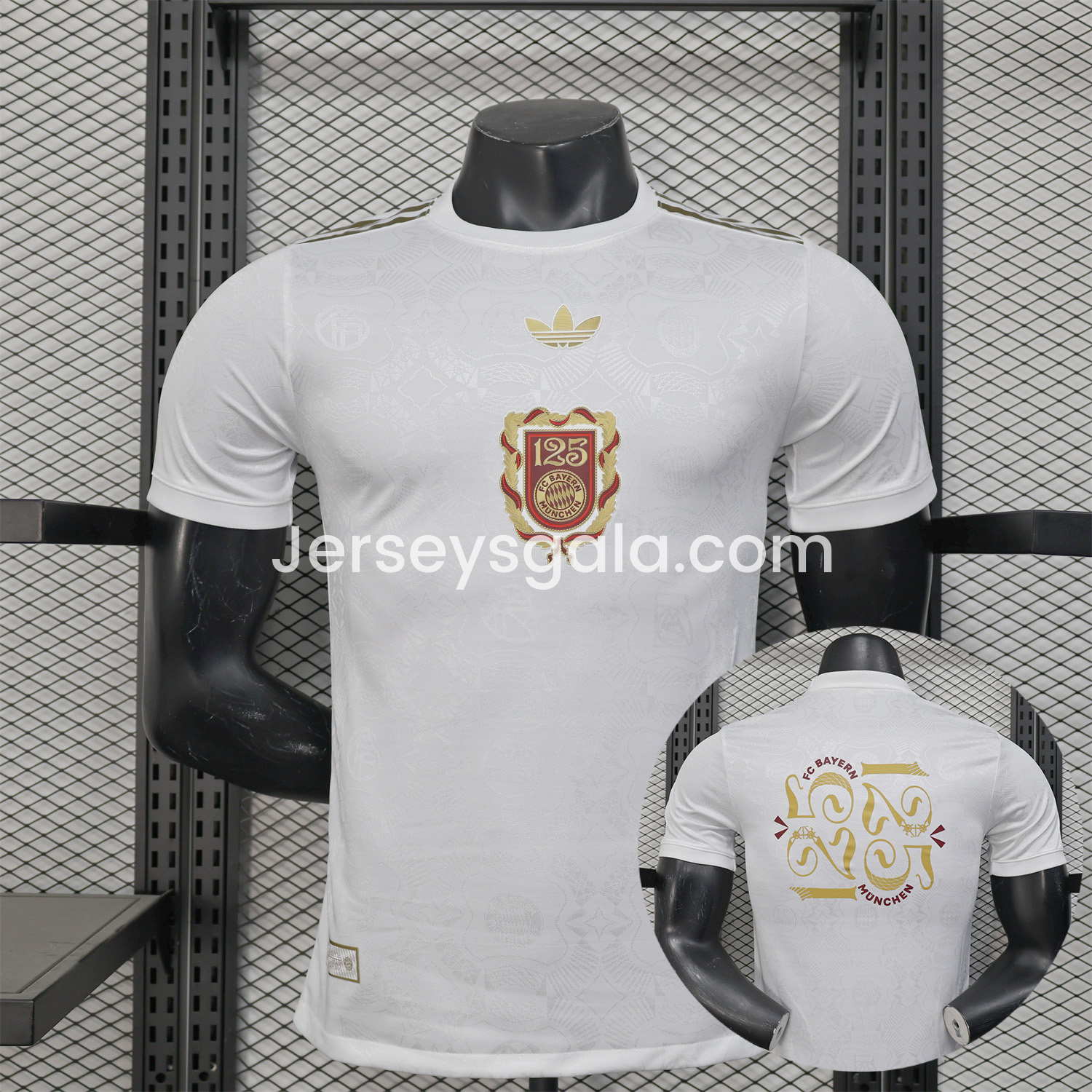 JerseysGala.com | Bayern Munich 2025 White 125th Anniversary Jersey - with 125th Patch on Back - Player Version -Customize Name, Number and Patch | Worldwide Shipping