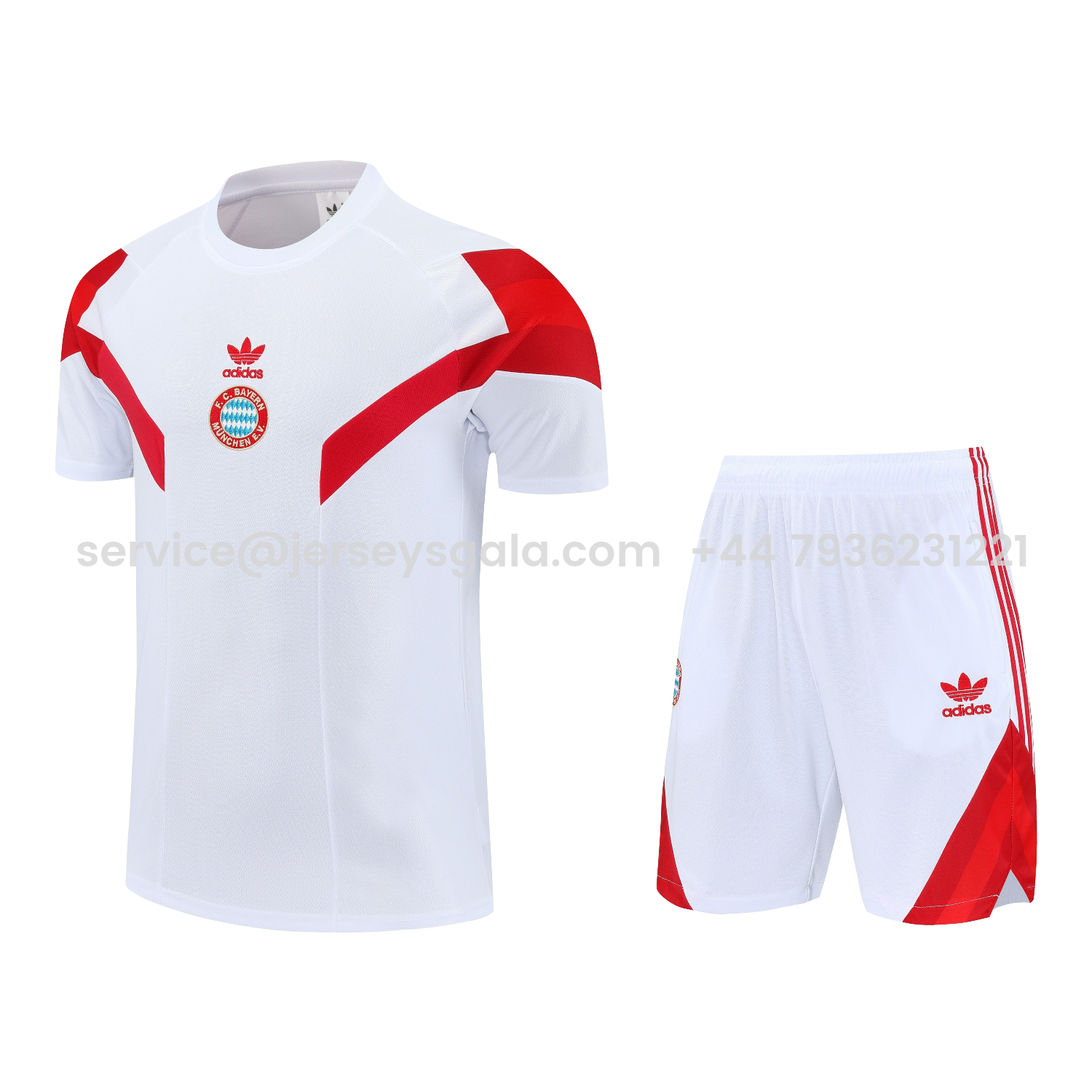 JerseysGala.com | Bayern Munich 25-26 Short-Sleeve Training Set - White Top & white Shorts -Customize Name, Number and Patch | Worldwide Shipping